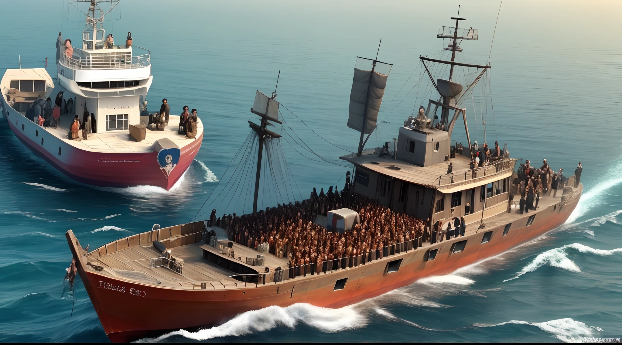 Somali pirates on boats