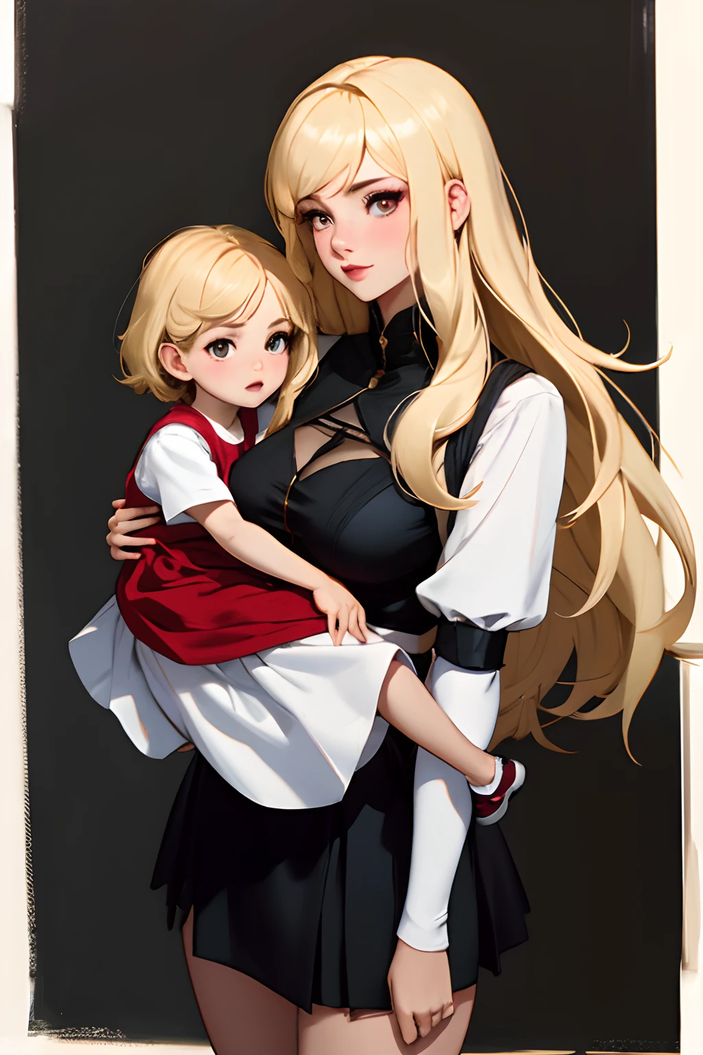 ((Obra maestra, La mejor calidad)), Woman de cabello negro, carrying blonde , cabello largo negro con canas, con dolores en todos lados vestidos dorado,
edgCT, Una mujer con blusa, mangas hinchadas,usando edgCT,top chic ,cinta,cabo
Nevin,Cabello OSCURO,(ojos rojos),