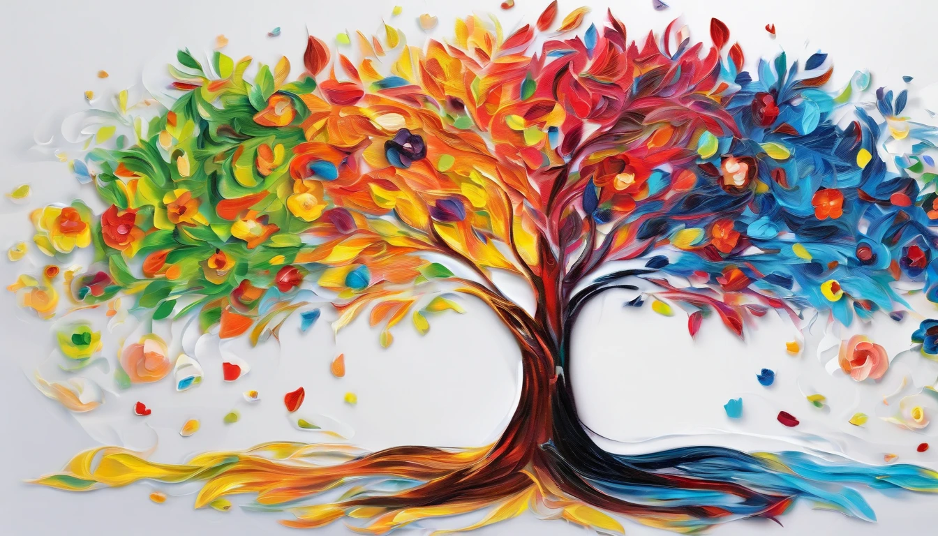 Impasto Oil painting , matt color grading, Adam and Eve, apple, among the flowers and tree.