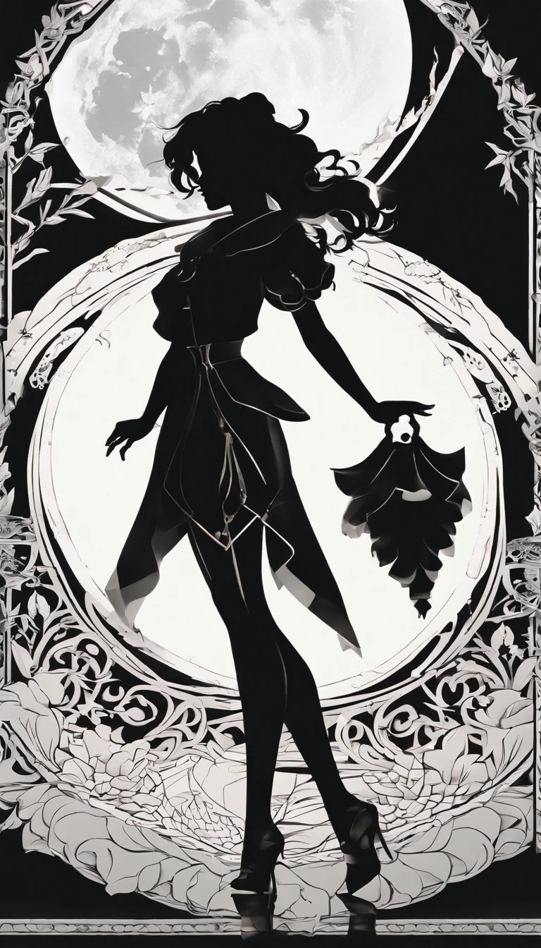 (Silhouette art,best quality,top quality,masterpiece,4k,style of sailor moon,)(sailor moon),
(((arte em papel cortado,A world where only black exists:1.2),
(style of 90s anime portraition),1lady,Solo,slim body,perfect female shape,epic quality,sailor warrior suit,
(profile:1.2),ray tracing,movie level lighting,Cinematic storyboard,high heels,Moonlight,The moon behind,Delicate legs,beautiful legs,sexy legs,long legs)),Slender,((dynamic posture)),from side,
sunder
(Dark moon)
Textured glass background,staying in a completely dark World,