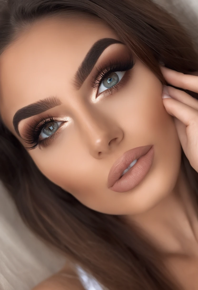 Arafed Mujer totalmente , Chica sexy con ojos marrones, ultra realista, meticulosamente detallado, Retrato Sophie Mudd, brown hair and large eyes, selfie de una mujer joven, Ojos de Dubai, Violeta Myers, sin maquillaje, Maquillaje natural, staring directly into camera, cara con artgram, maquillaje sutil, Impresionante foto de cuerpo completo arrodillado en la cama, En el dormitorio, Medium to large size bust