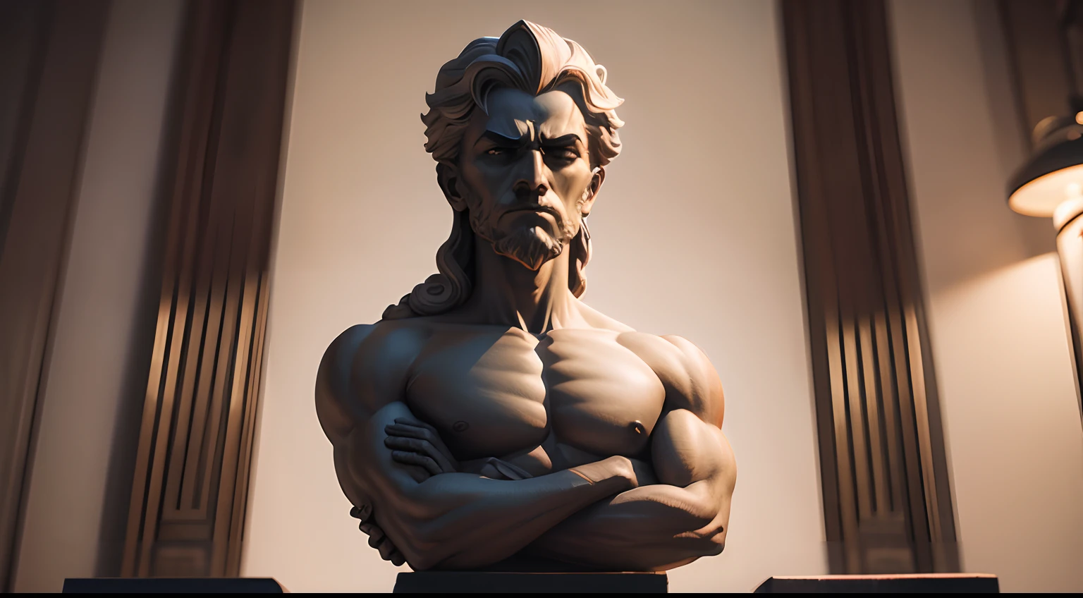 Stoic statue, with an expression of anger, usando manto e tunica longo sobre todo o corpo, Noite escura, ao ceu aberto, 35 mm, lateralmente, Filmado em Sony A7S III com Sony FE 35mm f/1.8, 12.1 MP, --AR 3:2 --estilo cru