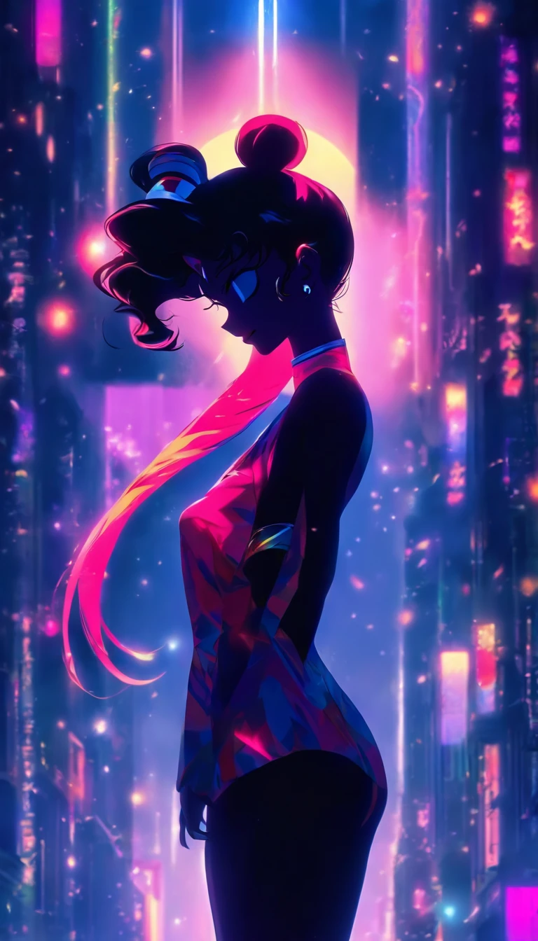 (Silhouette art,best quality,top quality,masterpiece,4k,style of sailor moon,)(sailor moon),
(((arte em papel cortado,A world where only black exists:1.2)，
(style of 90s anime portraition),1lady,Solo,slim body,perfect female shape,epic quality,sailor warrior suit,
(profile:1.2),ray tracing,movie level lighting，Cinematic storyboard，high heels,Moonlight,The moon behind,Delicate legs,beautiful legs,sexy legs,long legs)),Slender,((dynamic posture)),from side,
sunder
(Dark moon)
Textured glass background,staying in a completely dark World,