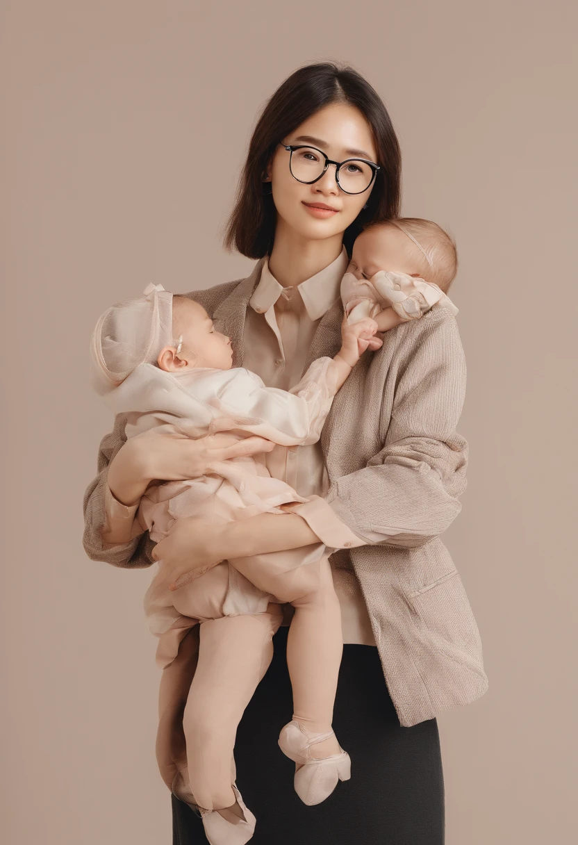 mother wearing glasses、Komono、Holding the baby