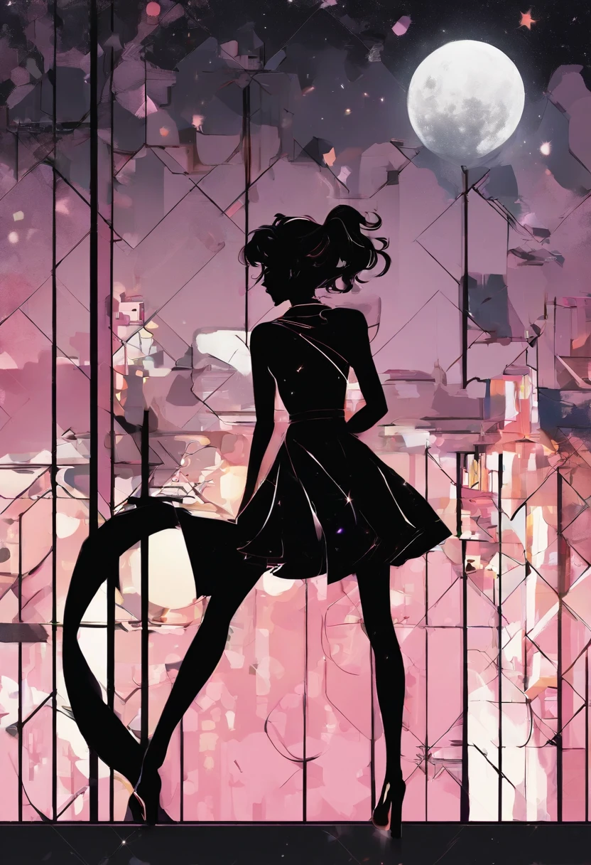 (Silhouette art,best quality,top quality,masterpiece,4k,style of sailor moon,)(sailor moon),
(((arte em papel cortado,A world where only black exists:1.2),
(style of 90s anime portraition),1lady,Solo,slim body,perfect female shape,epic quality,sailor warrior suit,
(profile:1.2),ray tracing,movie level lighting,Cinematic storyboard,high heels,Moonlight,The moon behind,Delicate legs,beautiful legs,sexy legs,long legs)),Slender,((dynamic posture)),from side,
sunder
(Dark moon)
Textured glass background,staying in a completely dark World,