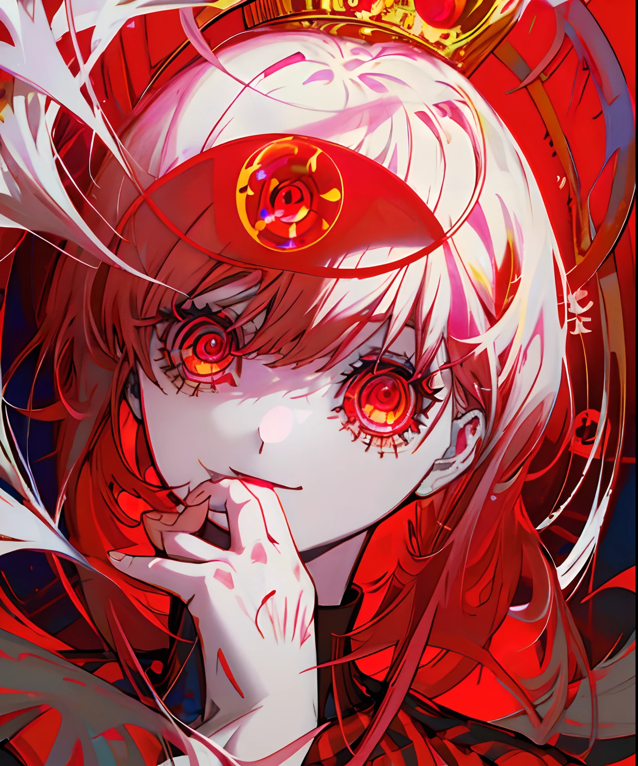 Chica de anime con ojos brillantes rodeados de calaveras brillantes, sonrisa malvada y ojos brillantes, con ojos rojos brillantes, ojos brillantes por todas partes, con ojos brillantes, con ojos rojos brillantes, Arte digital de Danganronpa, numerosos ojos tenuemente brillantes, ojos rojos brillantes, grandes ojos brillantes, Ojos rojos brillantes, Ojos rojos brillantes, Mejor fondo de pantalla de Anime 4K Konachan, ojos brillantes, pupilas circulares,