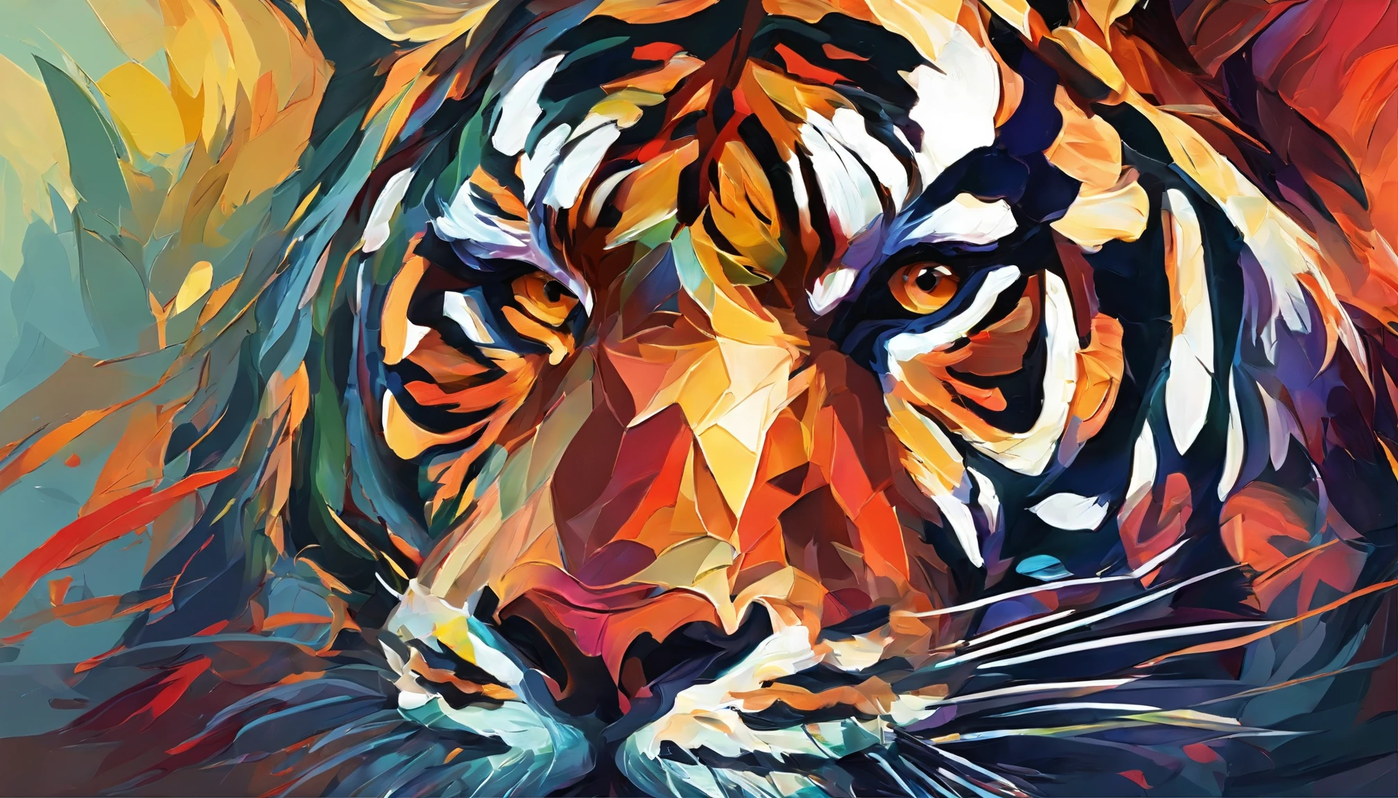 Impasto Oil painting , matt color grading, roaring tiger, closed up of roaring tiger