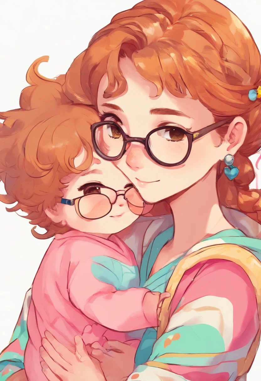 Teenage mother wearing glasses、Komono、Holding the baby
