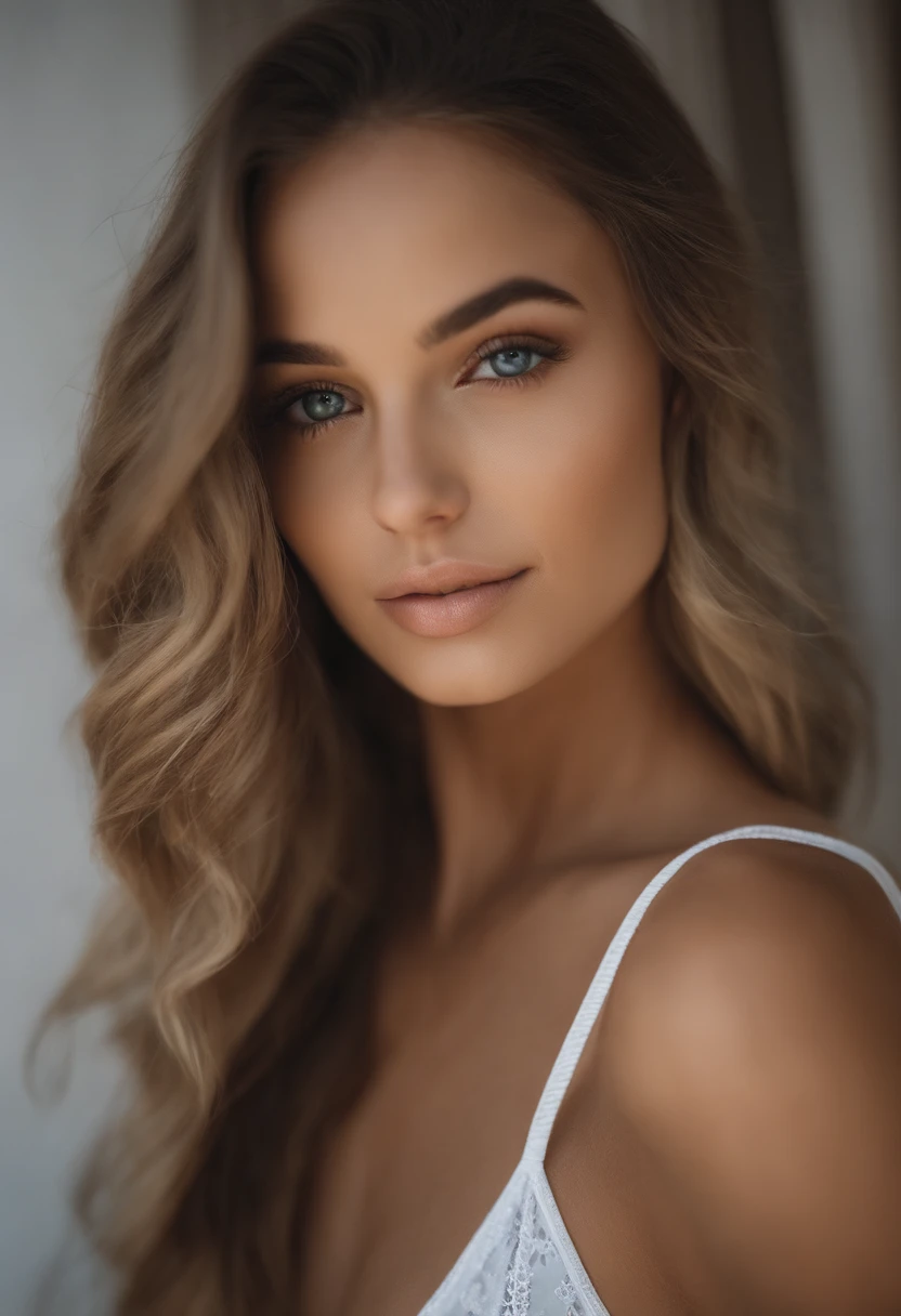 mulher com regata e calcinha combinando, menina sexy com olhos azuis, Retrato Sophie Mudd, Retrato de Corinna Kopf, cabelos loiros e olhos grandes, Selfie de uma jovem mulher, Olhos no quarto, Violeta Myers, ohne Maquiagem, maquiagem natural, staring directly at camera, Rosto com Artgram, dezentes Maquiagem, Impressionante tiro de corpo inteiro, no quarto, Fission
