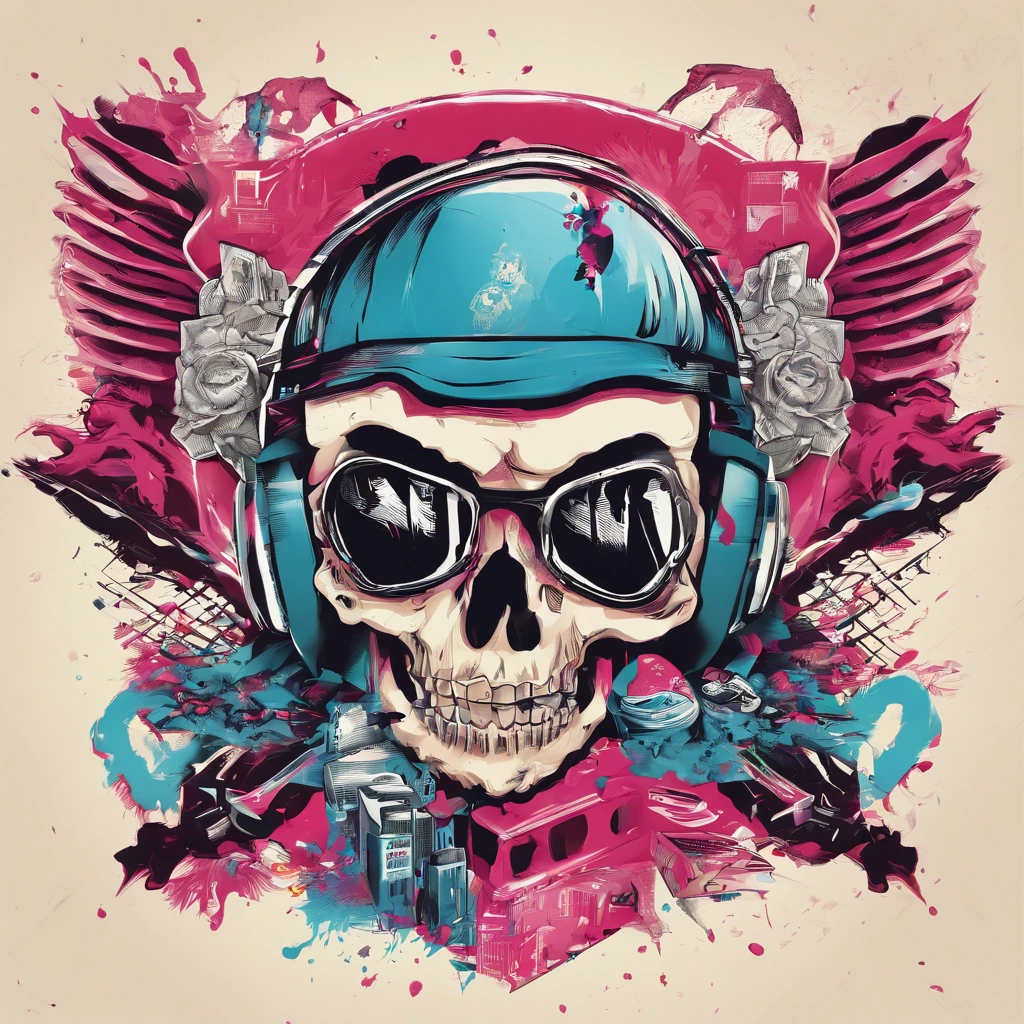 Design de um logotipo punk, caveira com ossos em splash, design logotipo capa de cd, design punk oldschool, no estilo punk, fundo branco e vermelho, arte vetorial 3D, efeito grafitti Adobe Illustrator, Pintura digital, baixo-poli, soft lighting, scenic view, isometric style, retro aesthetics, 4k resolution