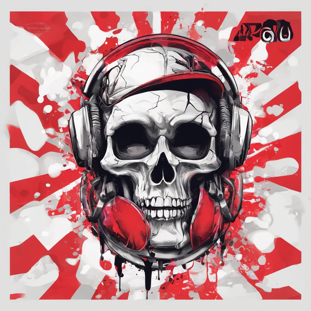 Design de um logotipo punk, caveira com ossos em splash, design logotipo capa de cd, design punk oldschool, no estilo punk, fundo branco e vermelho, arte vetorial 3D, efeito grafitti Adobe Illustrator, Pintura digital, baixo-poli, soft lighting, scenic view, isometric style, retro aesthetics, 4k resolution