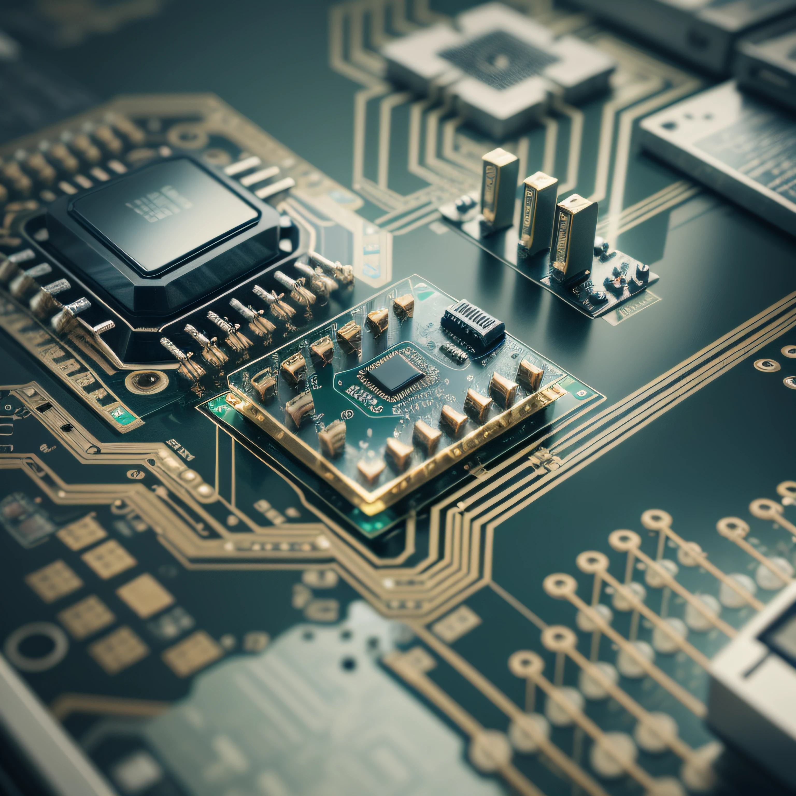 A close up of a computer motherboard with many electronic components ...