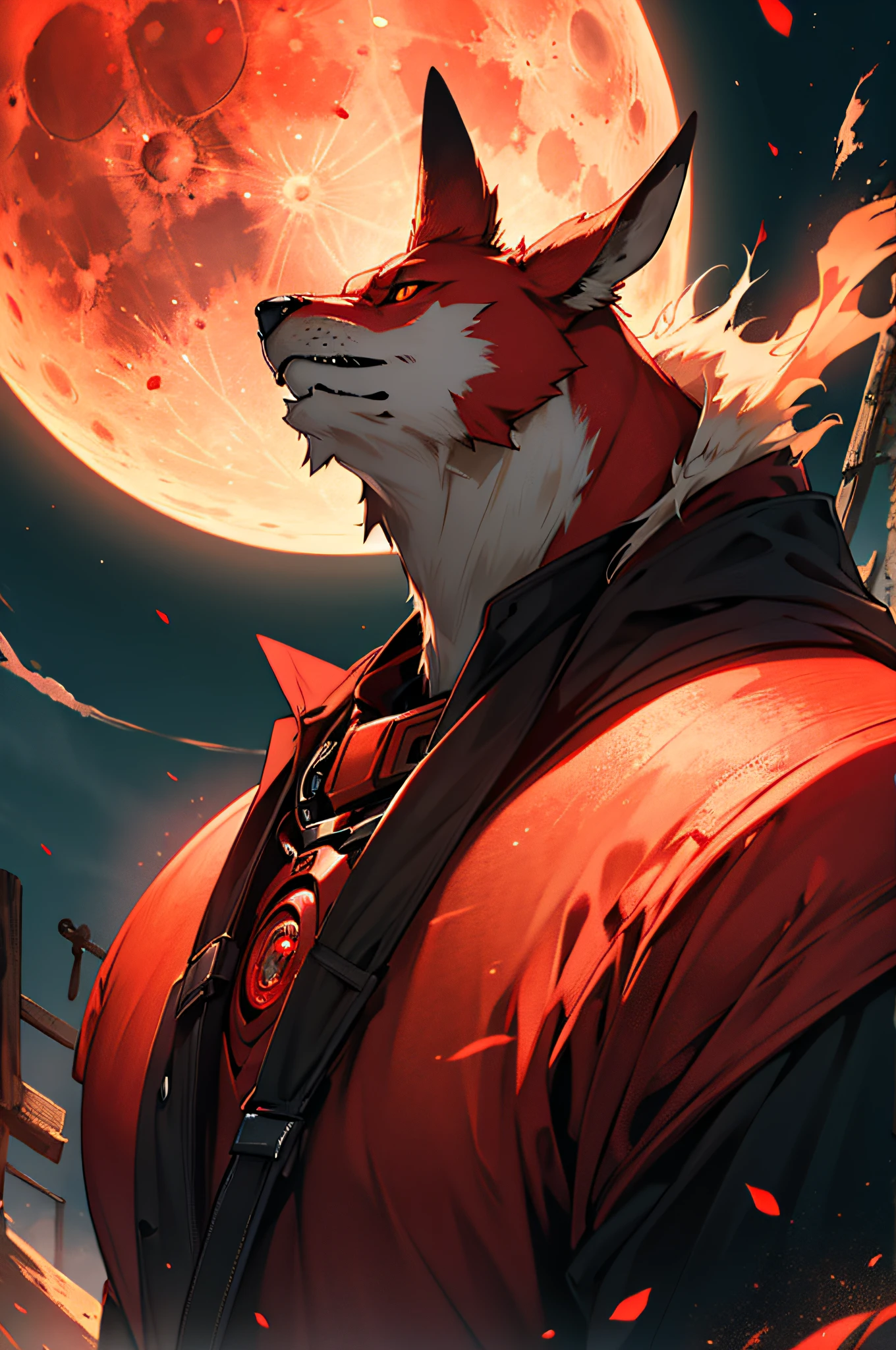 masterpiece, best quality, the last day of humanity, red moon, great lighting