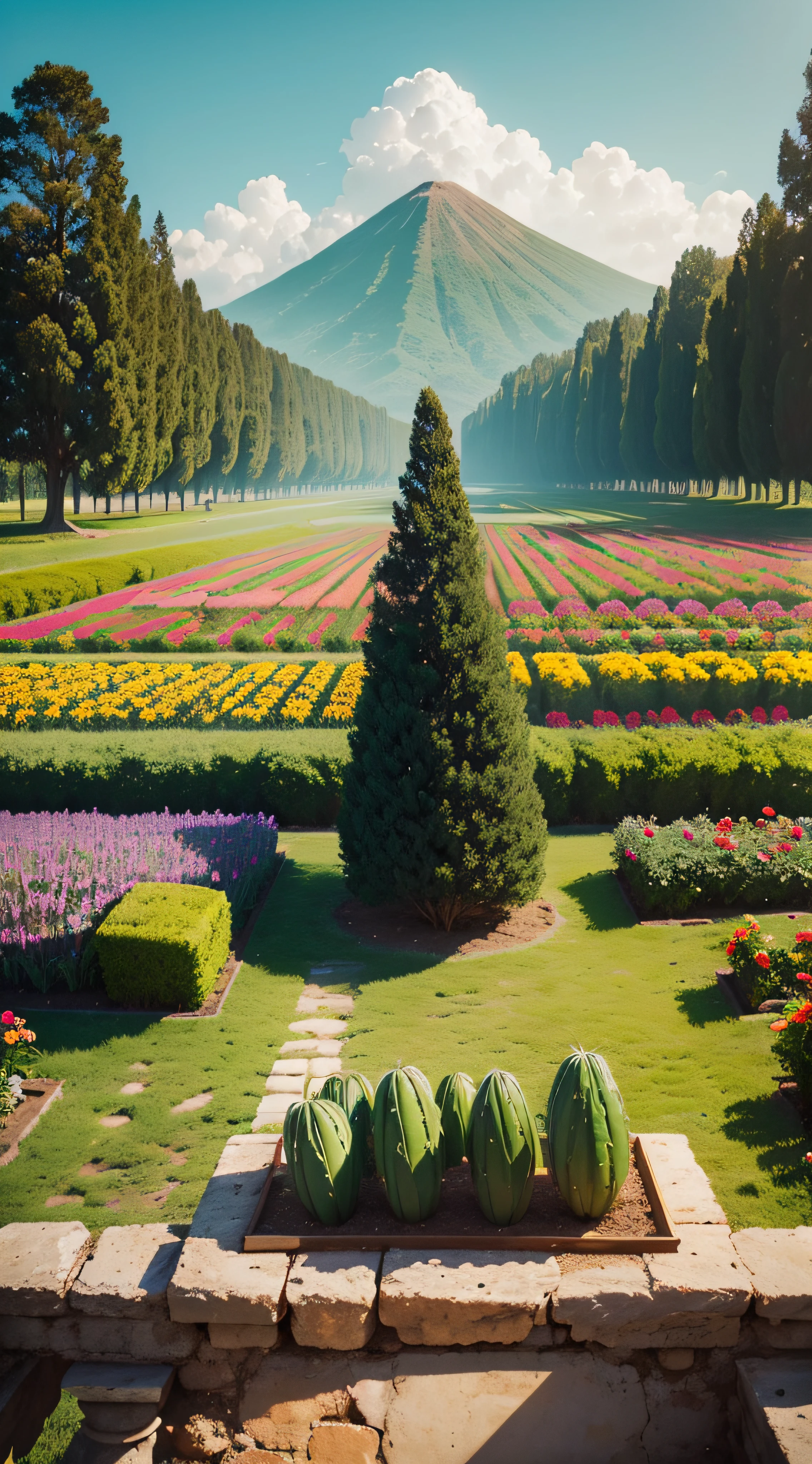 (extremadamente detallado, obra maestra, La mejor calidad, foto antigua, principios de siglo, VHS Aesthetics) Salto mutante. Vegetables from another dimension. Epic flowers far away, organic trees with meat. Luz noche.