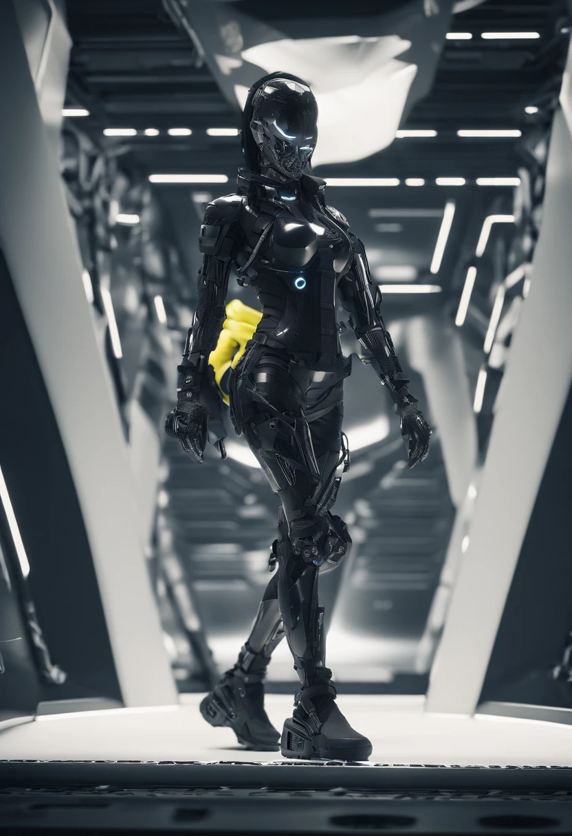 (Top image quality, A masterpiece of unparalleled detail, Cinematic texture): Female droid,((largeeyes:1.1, There is compassion in the deep eyes:1.4, Mechanical skeleton), (Neon Yellow Vibe vibe:1.2, Furry ripples connected by wires:1.2, Abrasion texture:0.9))，Floating in space, The body is like a hollow, Look out the window, Aesthetics, abstract beauty, near perfection, pure form, intricate detail, winner of the year's best photo, photo epic of the year, epic cinematic shot, pure form, intricate detail, 8k post-production, High resolution, super Detail, trending on ArtStation, sharp focus, studio photos, intricate detail, Very detailed,