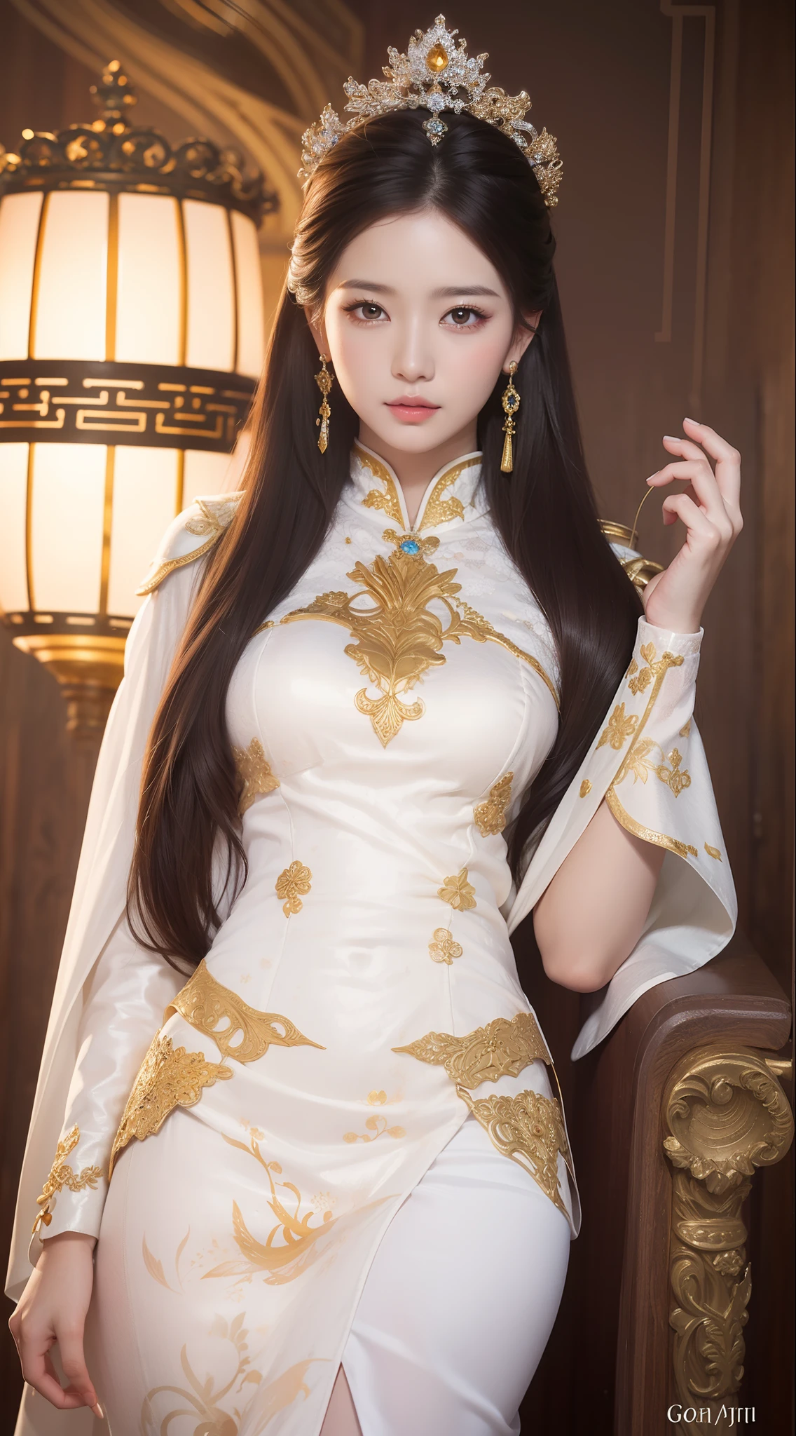 Asian woman in white dress with long hair and jewelry, Beautiful digital artwork, a beautiful fantasy empress, beautiful fantasy art, Beautiful character painting, digital fantasy art ), author:Fan Qi, beautiful fantasy maiden, by Yang J, Chinese fantasy, Ruan Jia and Artgerm, beautiful and seductive anime woman, Artgerm and Ruan Jia, Fantasy Woman