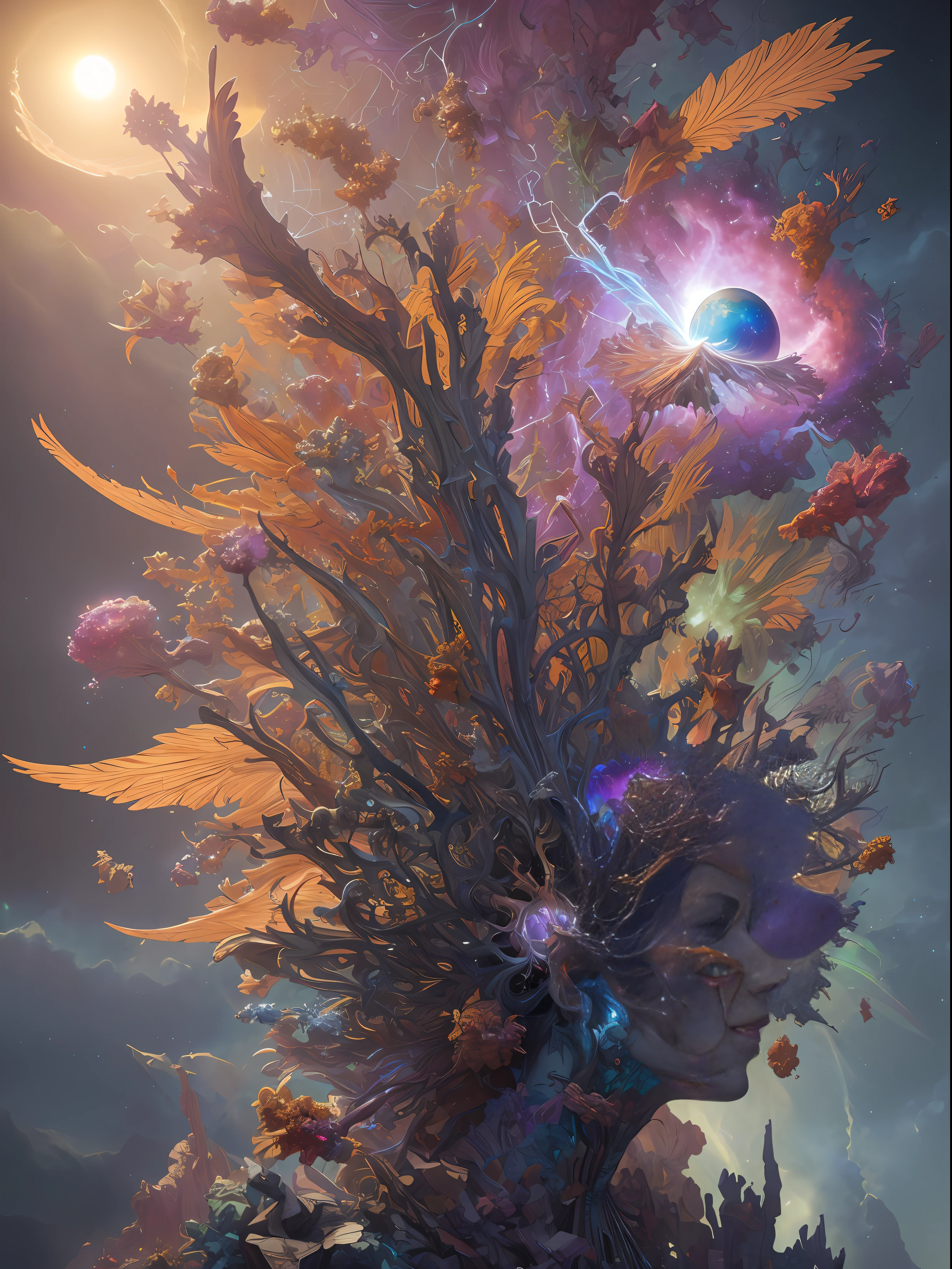 Fragmented Supernova - Fractured Shards of Crumbling Beauty" Beautiful; Voxel Fractals; Decadent; Hyper Detailed; Cubic; Complex; Fragments; shatterd,Surreal; Eldritch; Deep Colours; Cinematic; 8K; Photorealistic; By Tom Bagshaw; Ryohei Hase; Junji Ito; Sandra Chevrier; Beeple; Ralph Horsley; Roberto Ferri; Michael Kaluta; Victor Adame Minguez; Todd McFarlane; Alphonse Mucha; Erik Johansson. Octane Render; SFX; Ambient Occlusion; Photorealistic