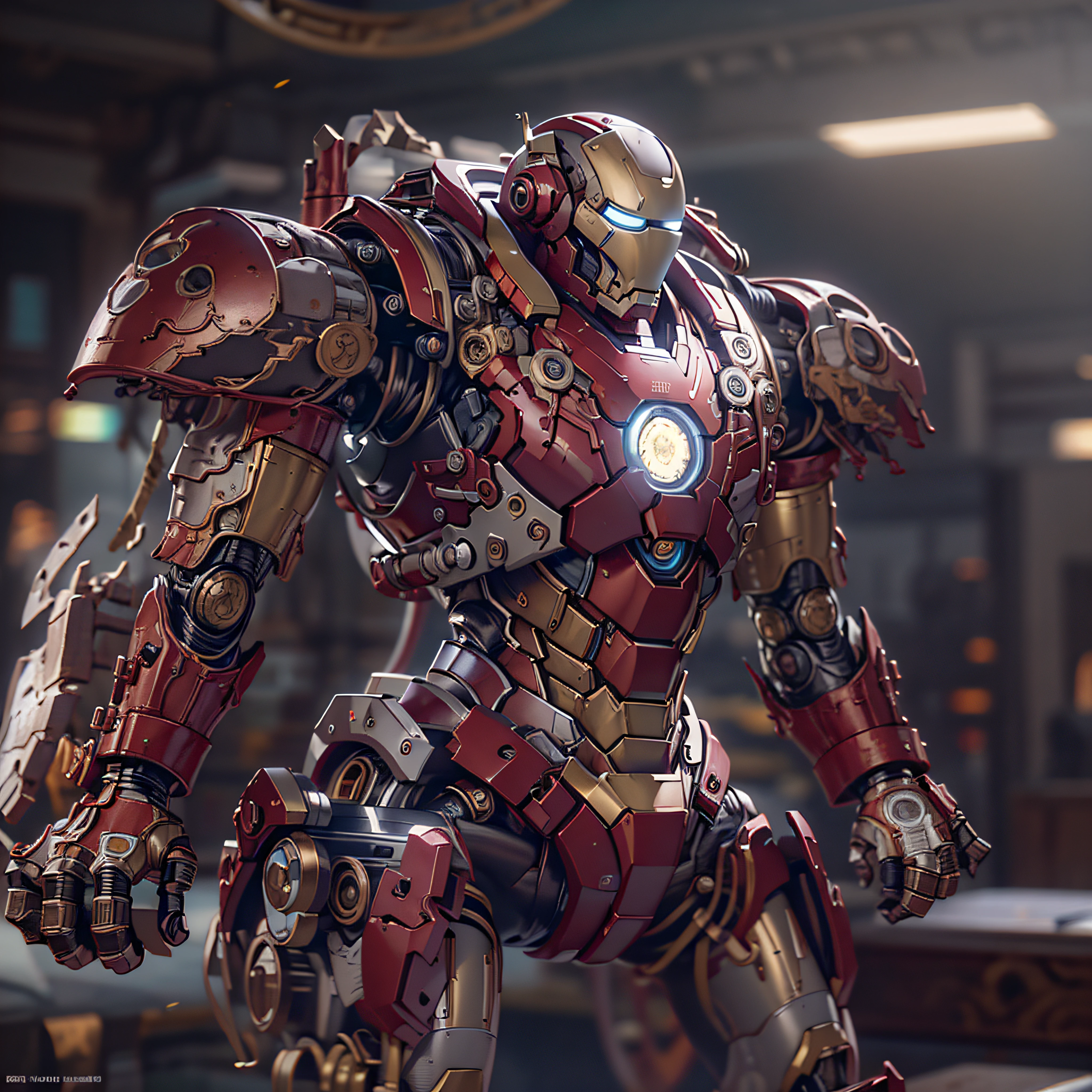 Create some more technological and metallic mechs based on Iron Man, photo-realistic, octane render, unreal engine, ultra-realistic