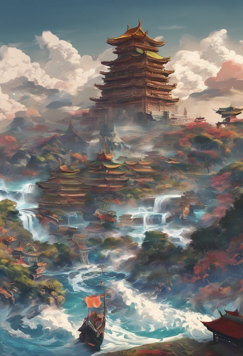 Dragon turtle,Huge, Heavy tortoiseshell shell,Chinese leader,The long tail of the snake,Huge waves,China-style,oc rendered,super-fine,high qulity,8K high resolution,ultra - detailed