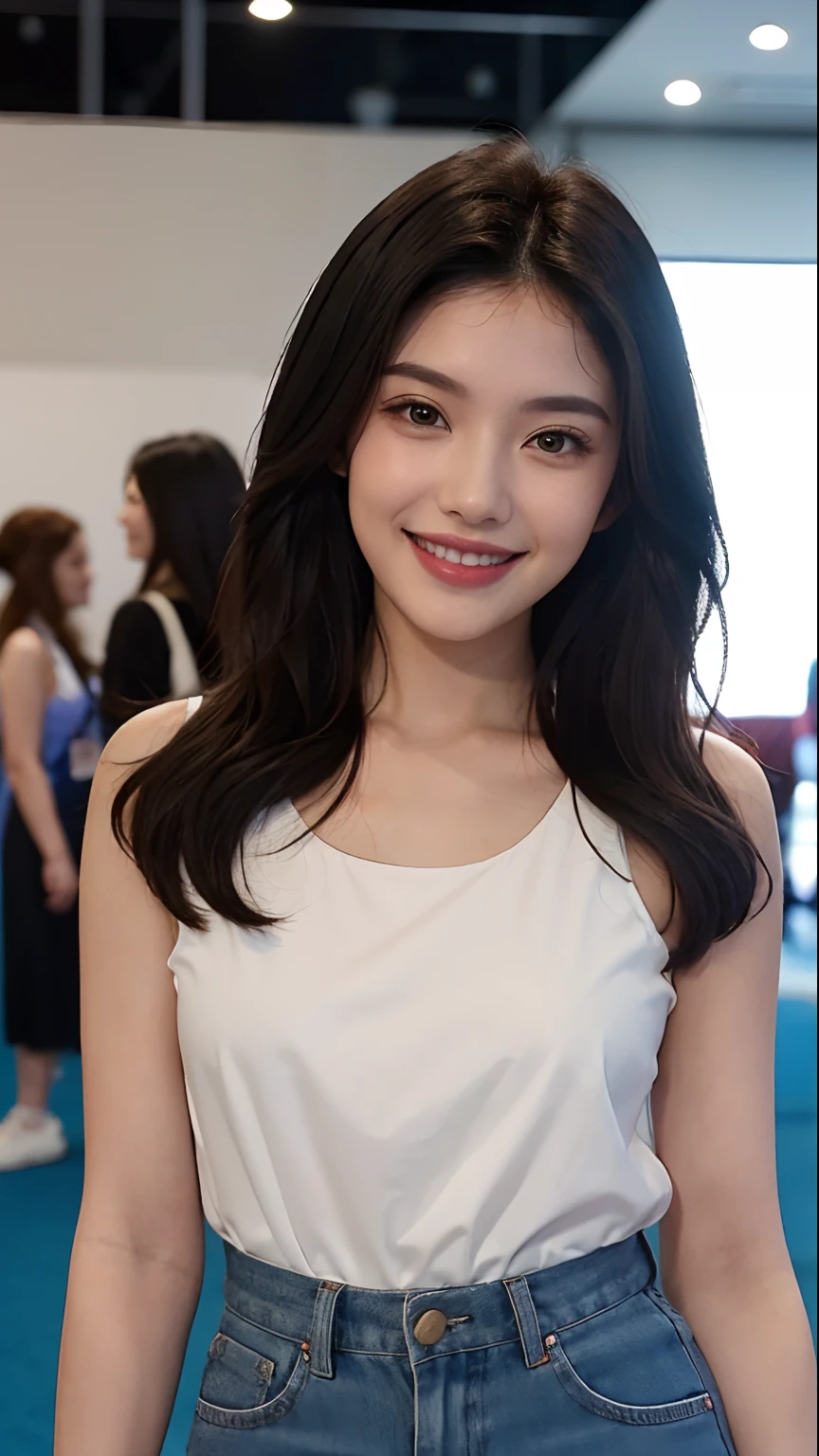smiling woman with a smile on her face at a convention, valentina remenar, cindy avelino, basia tran, she is smiling, jossi of blackpink, portrait sophie mudd, jia, very slightly smiling, very pretty face, slight cute smile, daverapoza, nice face, kiko mizuhara, nivanh chanthara