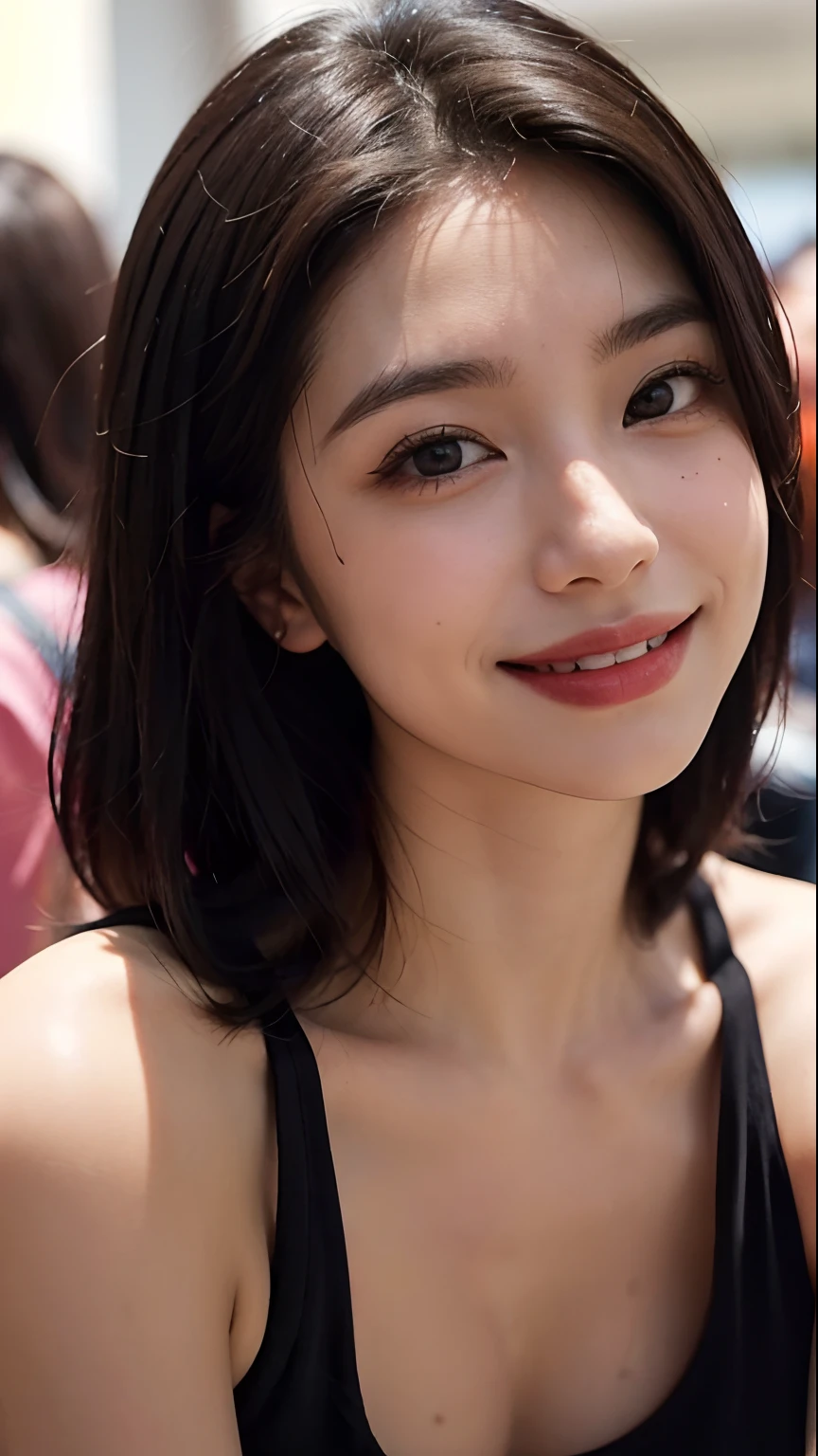 smiling woman with a smile on her face at a convention, valentina remenar, cindy avelino, basia tran, she is smiling, jossi of blackpink, portrait sophie mudd, jia, very slightly smiling, very pretty face, slight cute smile, daverapoza, nice face, kiko mizuhara, nivanh chanthara