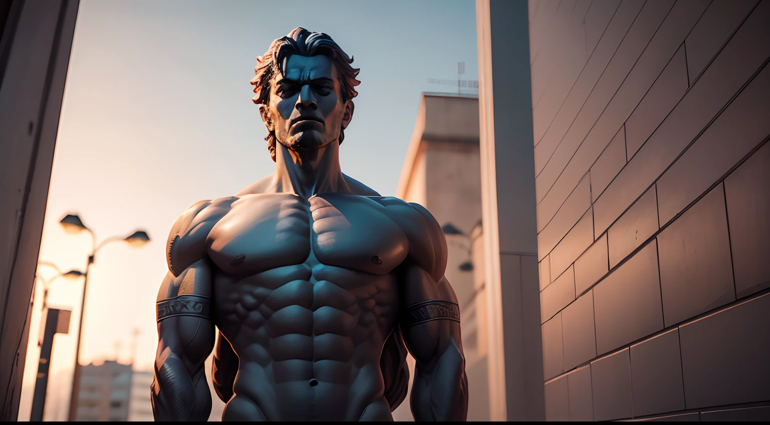 Stoic statue, with an expression of anger, usando manto e tunica longo sobre todo o corpo, Noite escura, ao ceu aberto, 35 mm, lateralmente, Filmado em Sony A7S III com Sony FE 35mm f/1.8, 12.1 MP, --AR 3:2 --estilo cru