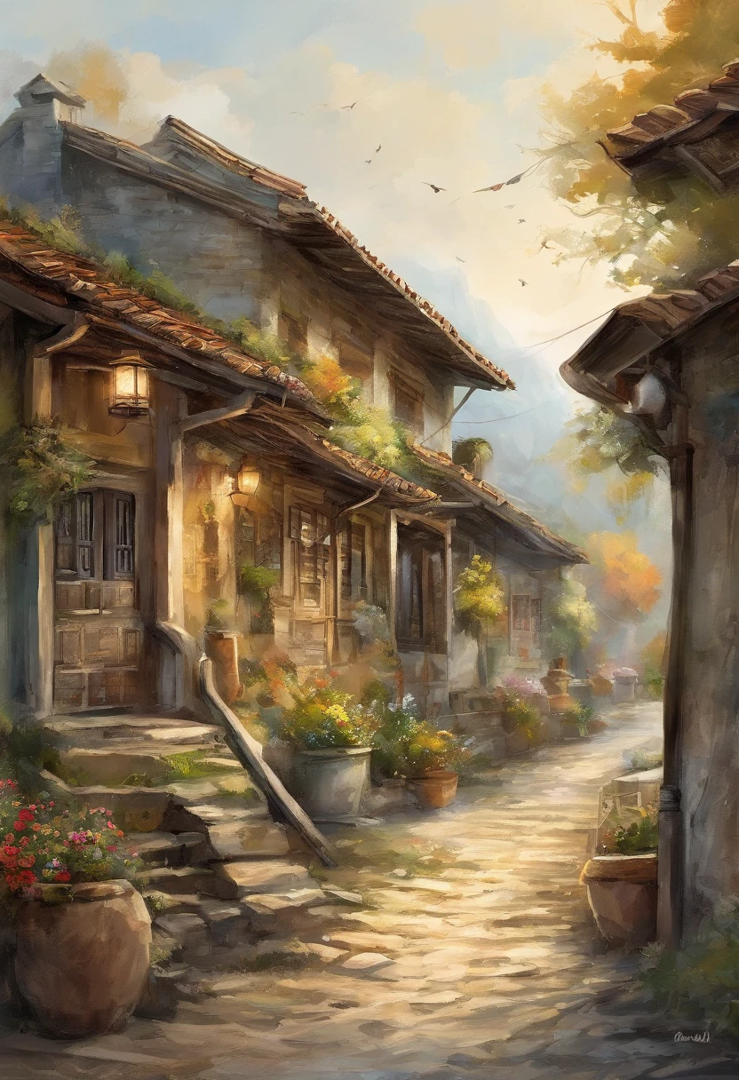 （（（Comic storyboard））），comic strip，Two-dimensional picture，Manhwa Style，Makoto Shinkai animation style，Makoto Shinkai animation film art style，Ultra-wide angle of view，China-style，a town with beautiful scenery，Faraway view，Vivid and bright colors，super-fine，ultra - detailed，high qulity，8K ，oc rendered，dynamic viewing angle，Hyper Real，Ultra photo realsisim
