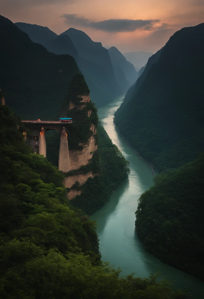 The dim twilight rain drifted towards the Three Gorges,The spring water of the Manchu River surrounds Shuangliu City。