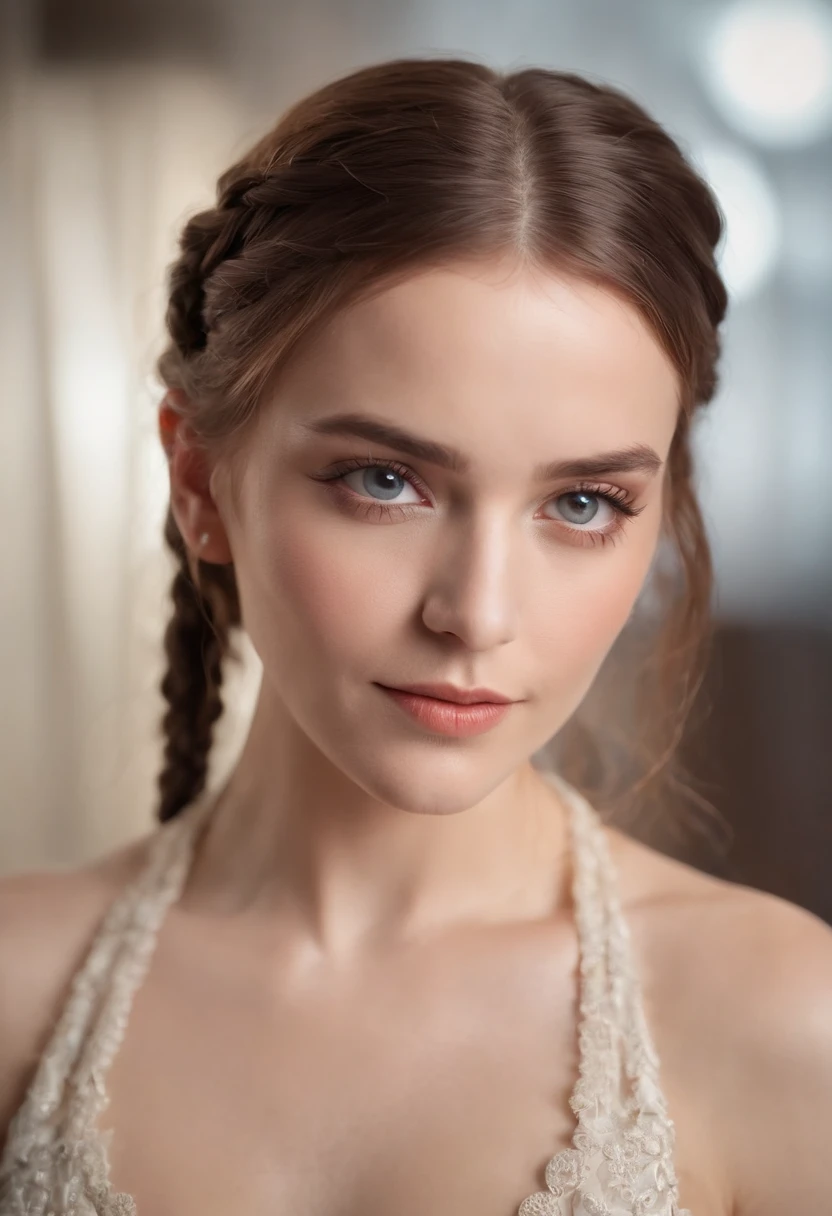 Tall Icelandic blonde woman dressed in cocktail dress. Slim face, delicate jawline. Long hair braided into one long braid.. Drinking wine and talking with friends at a party. Full view.