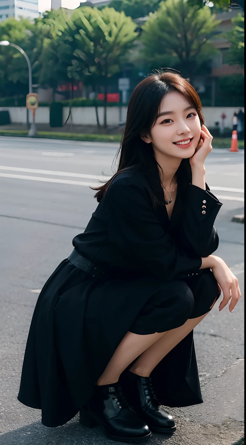 araffe woman in a black dress and black shoes posing for a picture, korean girl, lovely smile, beautiful and smiling, charming smile, profile pic, young asian girl, xintong chen, korean woman, jaeyeon nam, profile picture, she expressing joy, 8k 50mm iso 10, chiho, inspired by Kim Jeong-hui