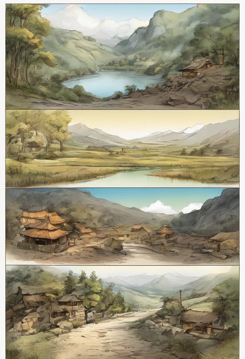(((Comic storyboard))),comic strip,Two-dimensional picture,Manhwa Style,Makoto Shinkai animation style,Makoto Shinkai animation film art style,Ultra-wide angle of view,China-style,Ancient road west wind thin horse,Faraway view,Vivid and bright colors,super-fine,ultra - detailed,high qulity,8K ,oc rendered,dynamic viewing angle,Hyper-realistic,Hyper Real,Ultra photo realsisim