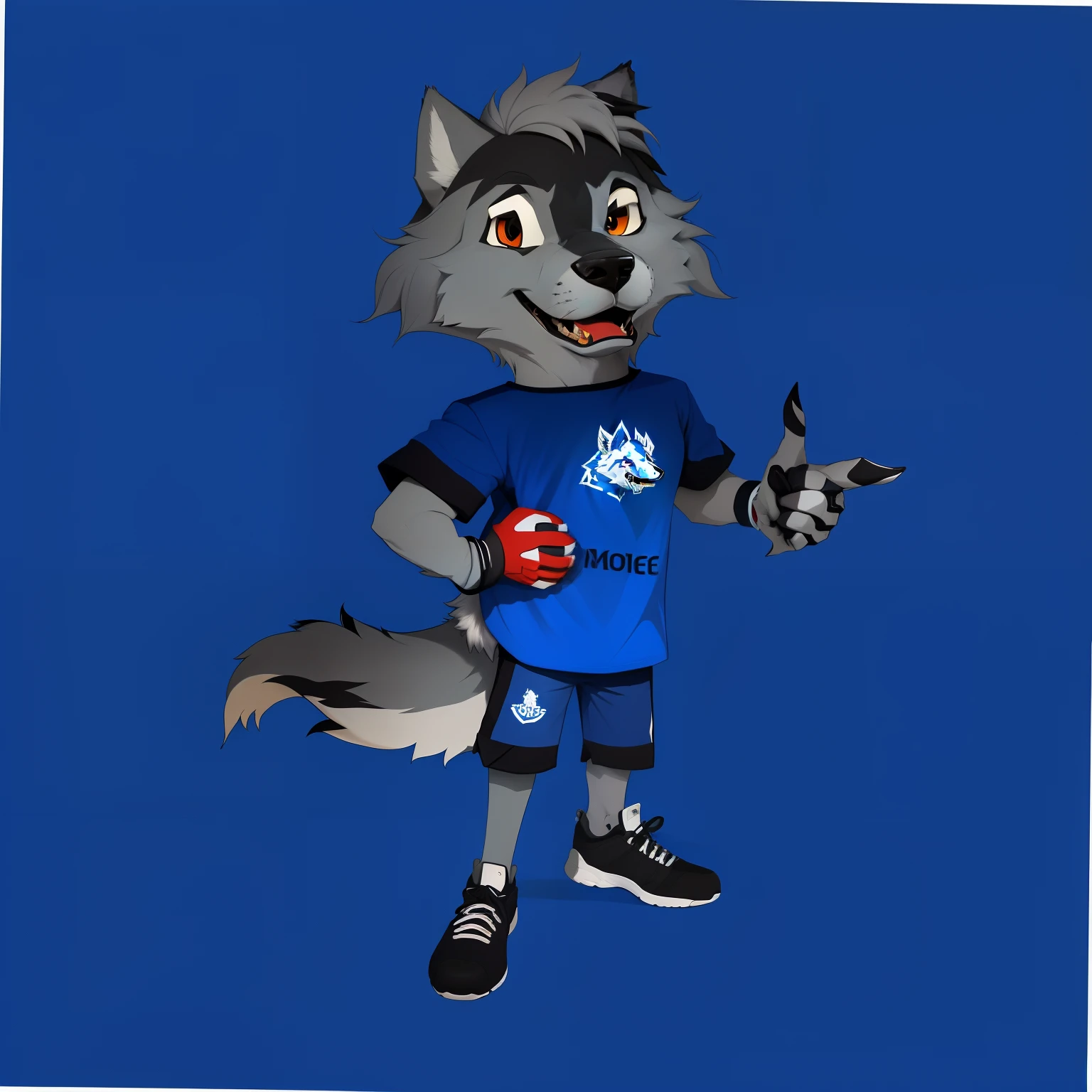 desenho animado de um lobo com uma camisa azul e sapatos pretos, mascote da equipe esportiva, mascote esportivo, mascote de corpo inteiro, an anthropomorphic wolf, Illustration of the mascot of the sarandiense, anthropomorphic wolf, Wolf O'Donnell, Lobo Fursona, mascote de futebol do time sarandiense, um lobo