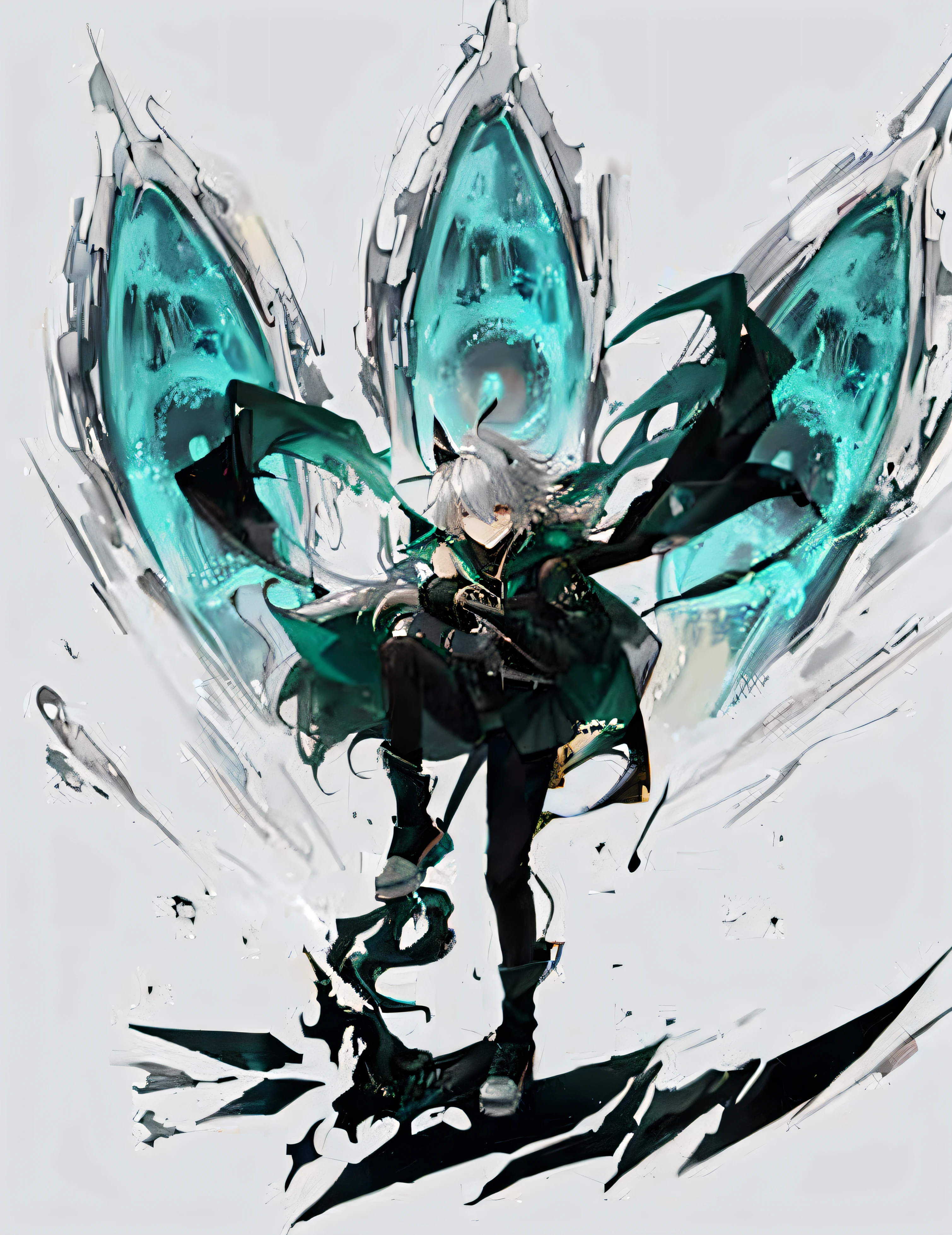 anime, arte de anime, cabelos pretos, cabelos brancos, Asas, Asas, Asas, Asas, Asas, Asas, Asas, Asas, Asas, Nagito Komaeda, de arknights, Epic anime style, arte chave do anime, Nagito Komaeda de Danganronpa, Melhor Design de Personagens de Anime, Anime Terra do Lustroso, Gatilho Estilo de Arte de Anime, crianca