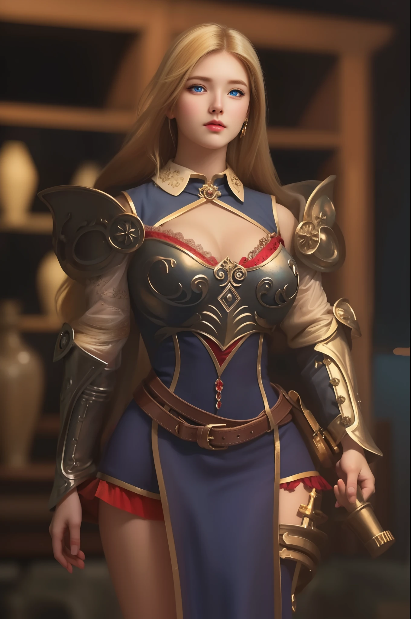 (hyperrealistic), (illustration), (high resolution), (8K), (extremely detailed), (best illustration), (beautiful detailed eyes), (best quality), (ultra-detailed), (masterpiece), (wallpaper), (photorealistic), (natural light), (rim lighting), (detailed face), (high detailed realistic skin texture), (anatomically correct), (solo), (1 girl), (high detailed realistic hair), (blonde hair:1.35), (heterochromic eyes), (detailed eyes), (blue eyes:1.37), (sparkling eyes), (realistic big breasts:1.5), (exposed  breasts:1.35), (long legs), (slender abs), (dynamic pose), (closed tiny mouth:1.3), nsfw, concentrated expression.