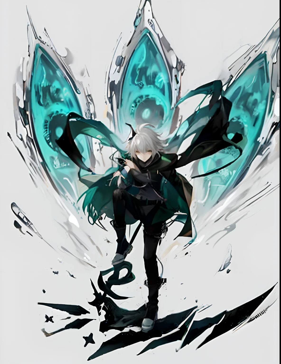 anime, arte de anime, cabelos pretos, cabelos brancos, Asas, Asas, Asas, Asas, Asas, Asas, Asas, Asas, Asas, Nagito Komaeda, de arknights, Epic anime style, arte chave do anime, Nagito Komaeda de Danganronpa, Melhor Design de Personagens de Anime, Anime Terra do Lustroso, Gatilho Estilo de Arte de Anime, crianca
