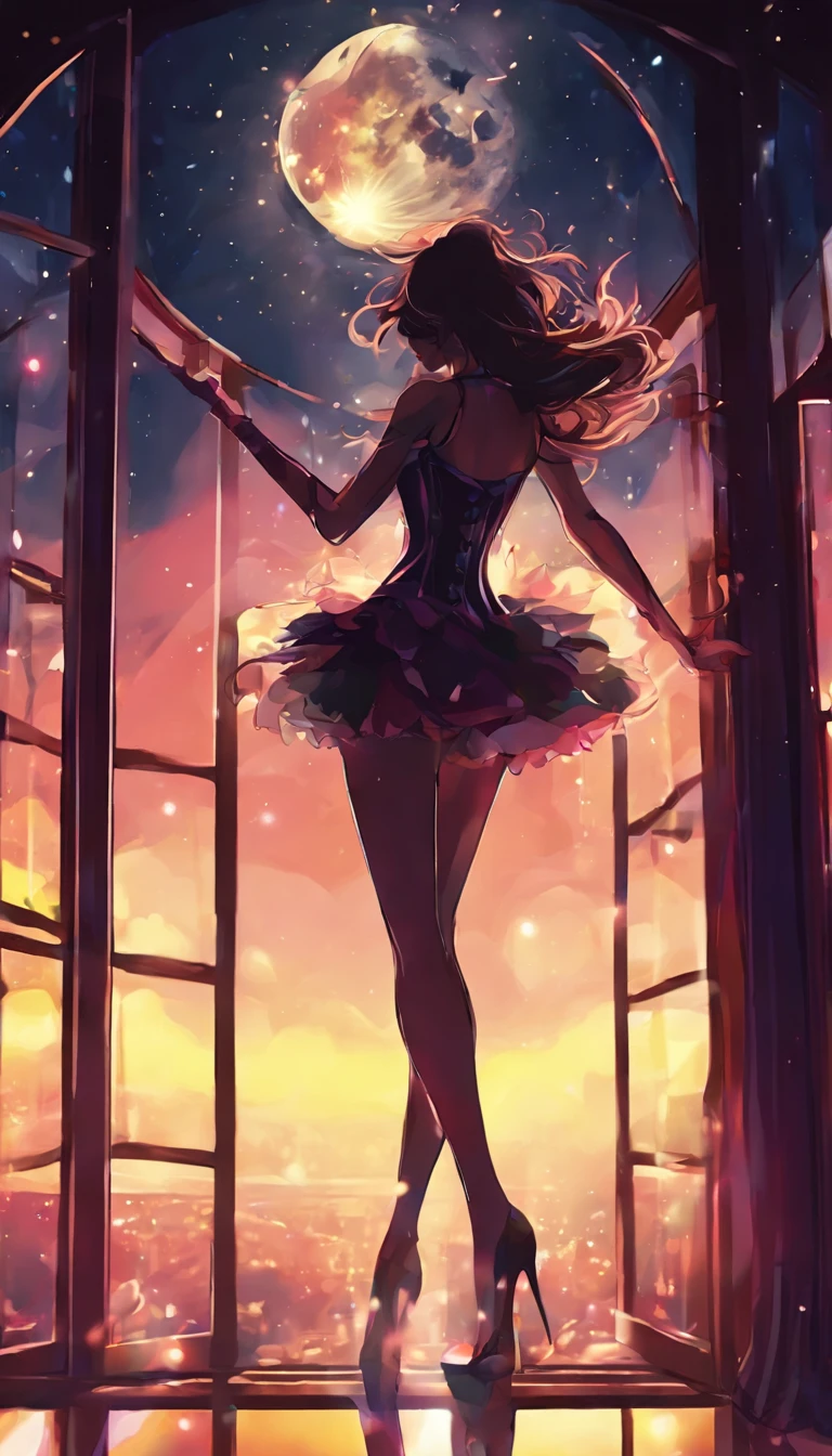 (Silhouette art,best quality,top quality,masterpiece,4k,)(fashion models),
(((arte em papel cortado,A world where only black exists:1.2),
(style of 90s anime portraition),1lady,Solo,slim body,perfect female shape,epic quality,dancing,elegant and beautiful body,
(profile:1.2),ray tracing,movie level lighting,Cinematic storyboard,high heels,Moonlight,The moon behind,beautiful thighs,thin thighs,Delicate legs,beautiful legs,sexy legs,long legs)),Slender,
sunder
(Dark moon)
white skin,white,Textured glass background,staying in a completely dark World,