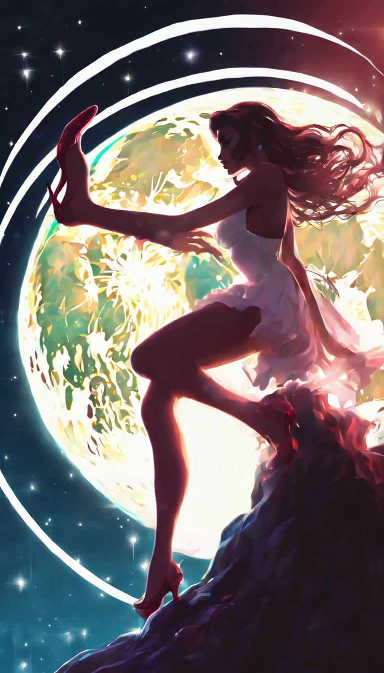 (Silhouette art,best quality,top quality,masterpiece,4k,)(fashion models),
(((arte em papel cortado,A world where only black exists:1.2),
(style of 90s anime portraition),1lady,Solo,slim body,perfect female shape,epic quality,dancing,elegant and beautiful body,
(profile:1.2),ray tracing,movie level lighting,Cinematic storyboard,high heels,Moonlight,The moon behind,beautiful thighs,thin thighs,Delicate legs,beautiful legs,sexy legs,long legs)),Slender,
sunder
(Dark moon)
white skin,white,Textured glass background,staying in a completely dark World,