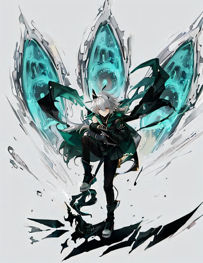 anime, arte de anime, cabelos pretos, cabelos brancos, Asas, Asas, Asas, Asas, Asas, Asas, Asas, Asas, Asas, Nagito Komaeda, de arknights, Epic anime style, arte chave do anime, Nagito Komaeda de Danganronpa, Melhor Design de Personagens de Anime, Anime Terra do Lustroso, Gatilho Estilo de Arte de Anime, crianca