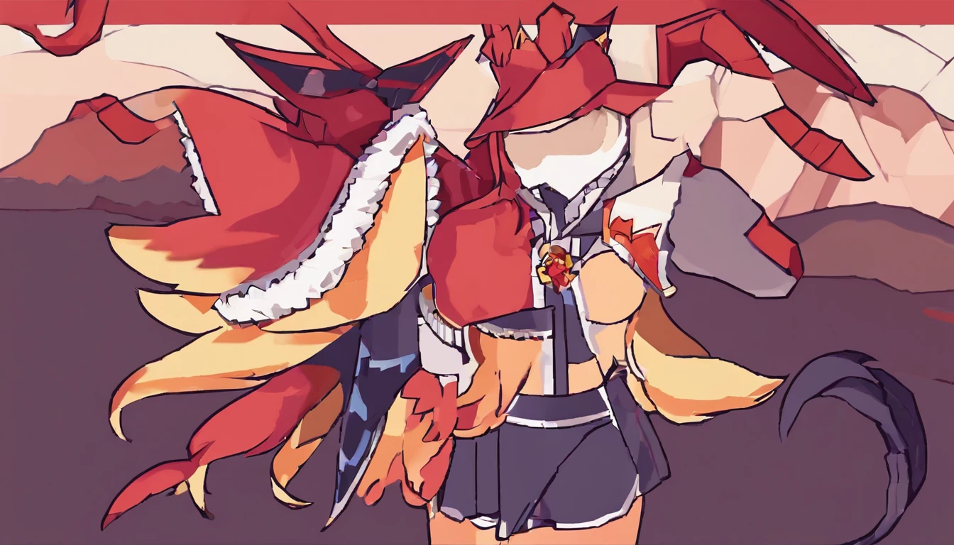 Ahri de League of Legends, foto do corpo todo, perfect hands, cabelos pretos e longos, nine fox tails on the tailbone, orelhas de raposa pretas, roupa de samurai vermelha, papel de parede, fundo em Iona, rosto sexy oriental, cabelos pretos escuros, imagem horizontal, celular