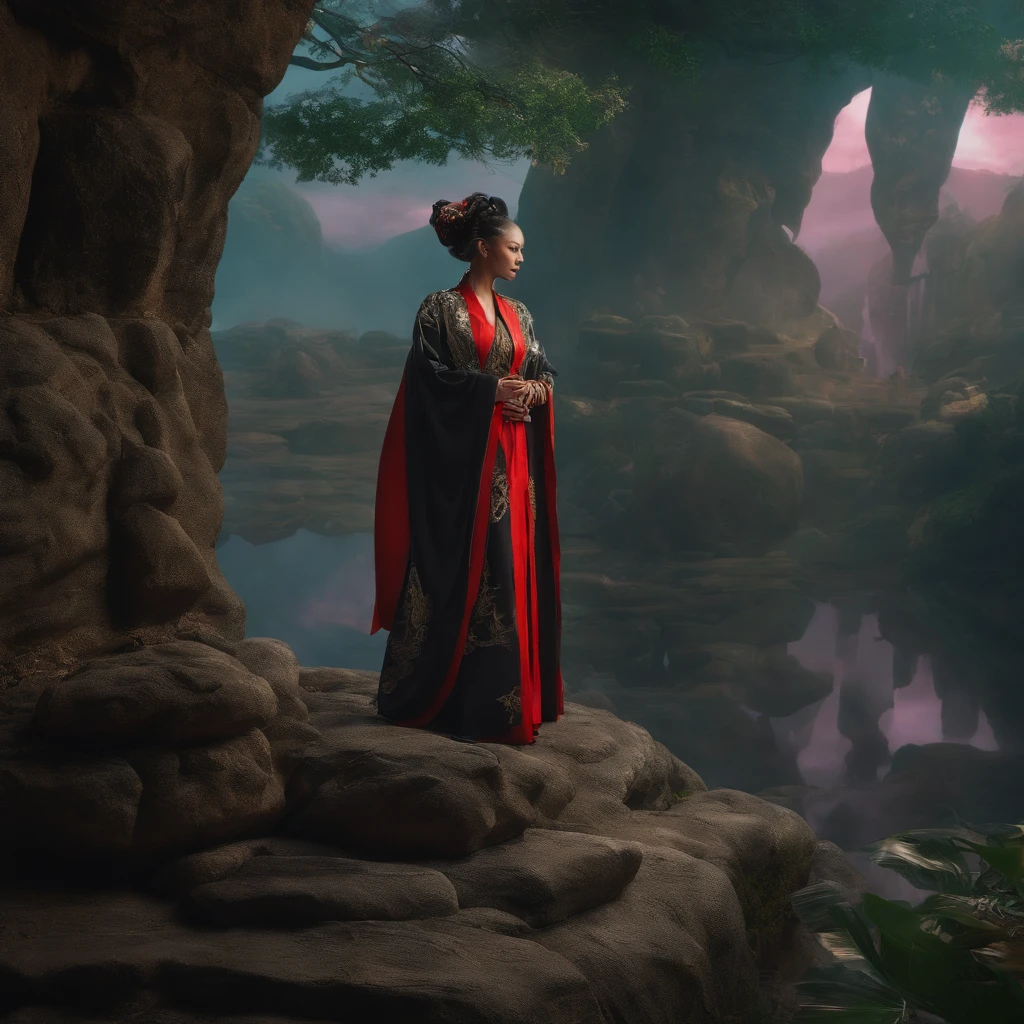 cyber punk perssonage,Taoist robes,cultivating immortals,water ink,High hills,self-assured,Fairy wind road bone,Blood flow in the background