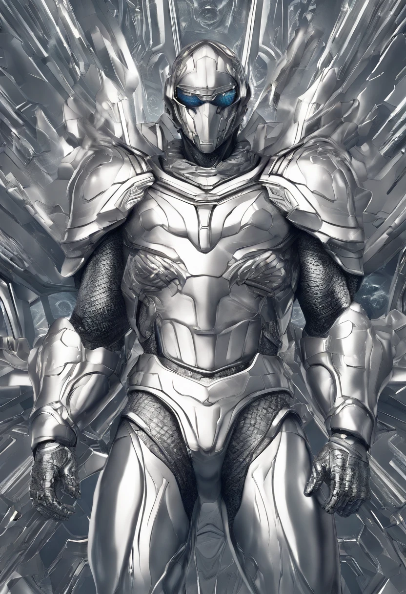 A warrior wearing Pegasus' silver delicate armor, Burst out with amazing power, At the same time, Shoot forward the Pegasids meteor cluster at the speed of light，The scene is impressive, male, handsome man, diamond face, muscle body, full body