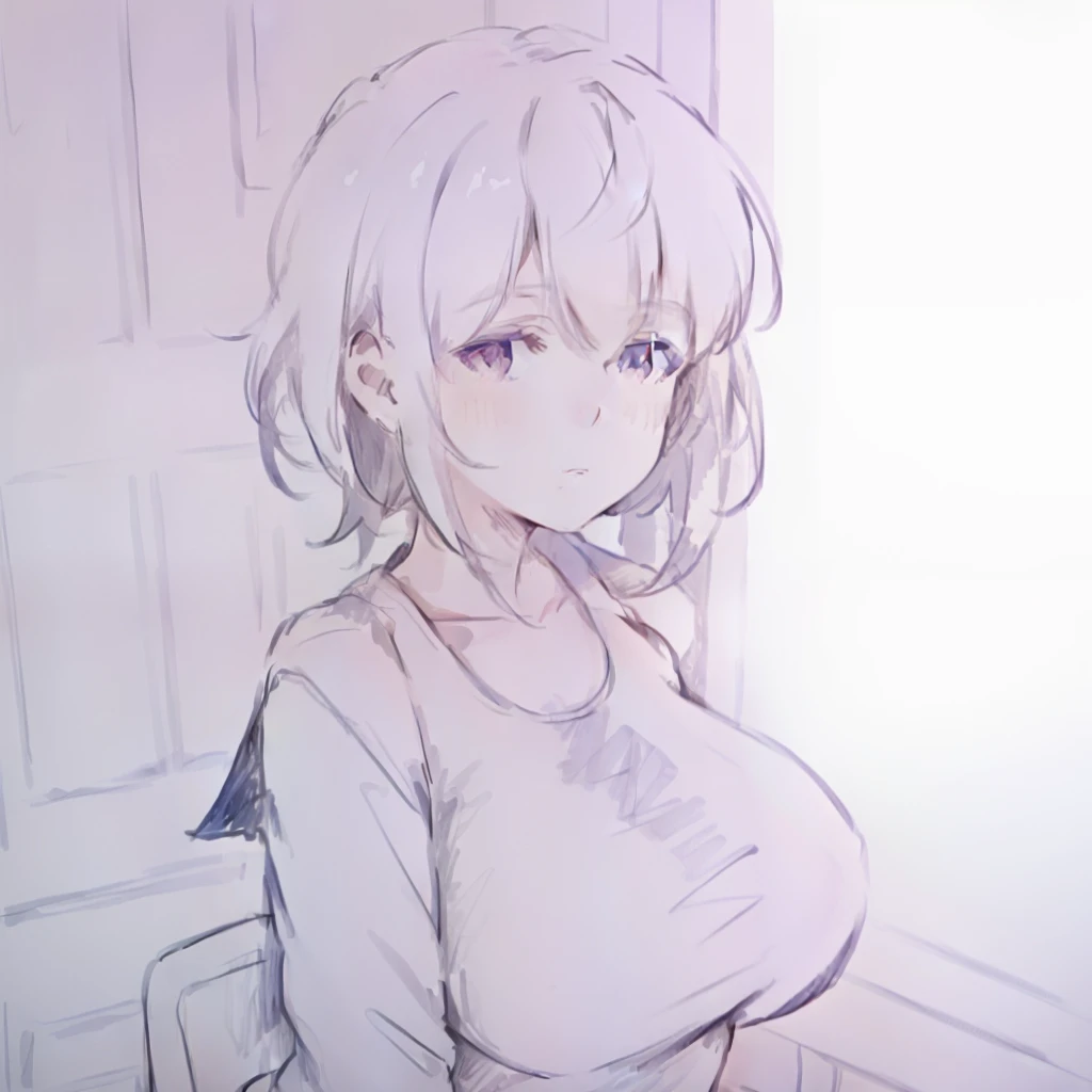 a beautiful girl in school swimsuit with oversized breasts