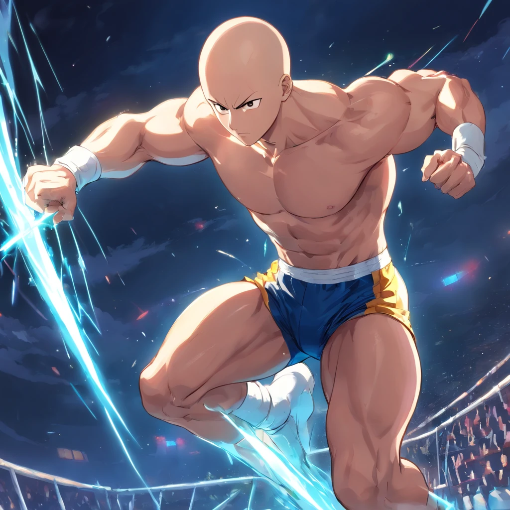 Saitama ((careca)), Um homem de soco, masculino, crossfit, Well-defined and detailed muscles,