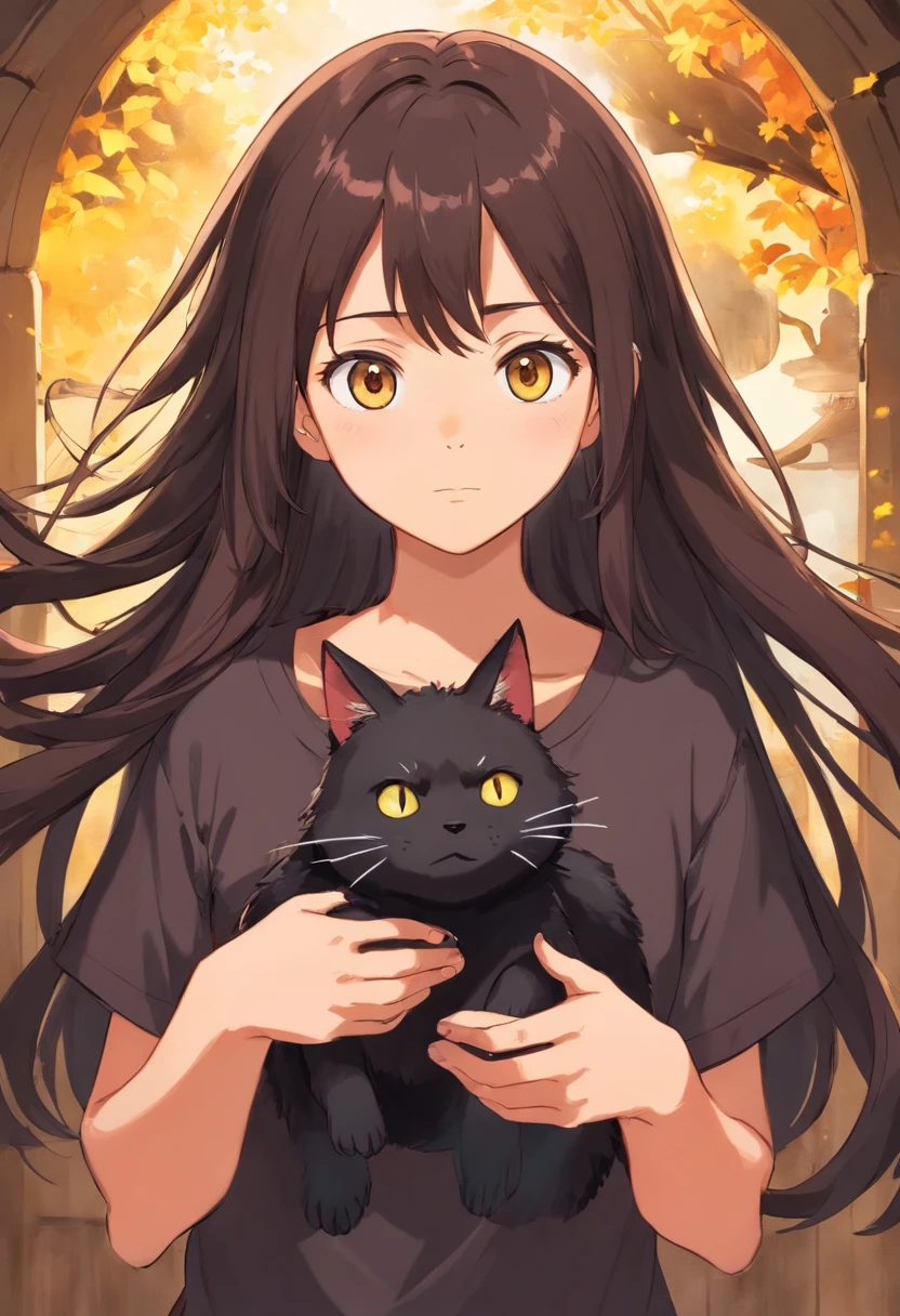 anime, cabelos pretos, looking at the camera, olhos negros, vestindo uma camiseta preta, pele castanha clara,