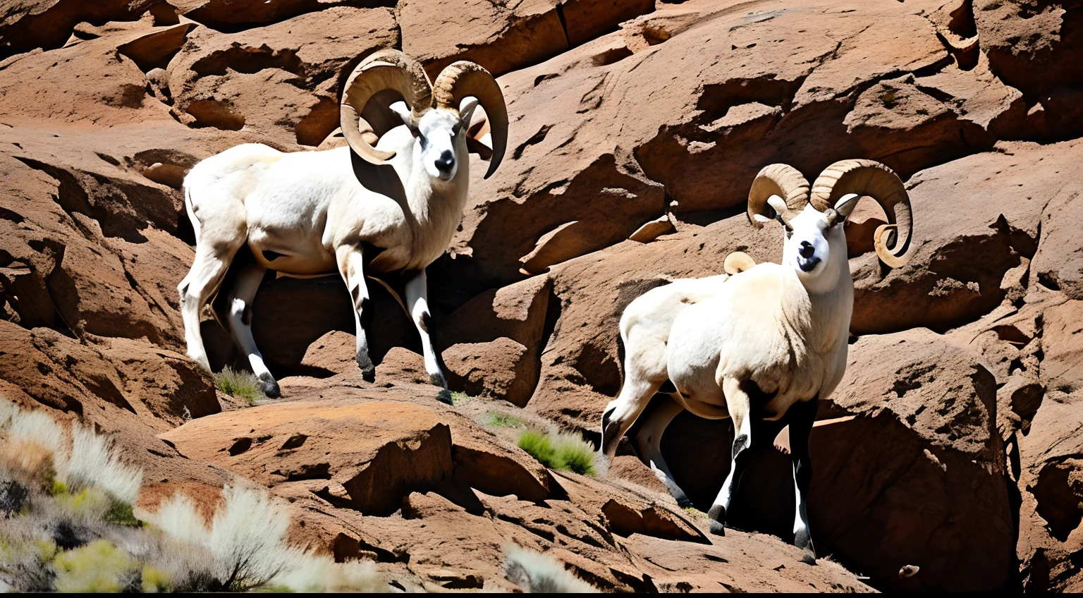 Big Horn Sheep climbing a mountain