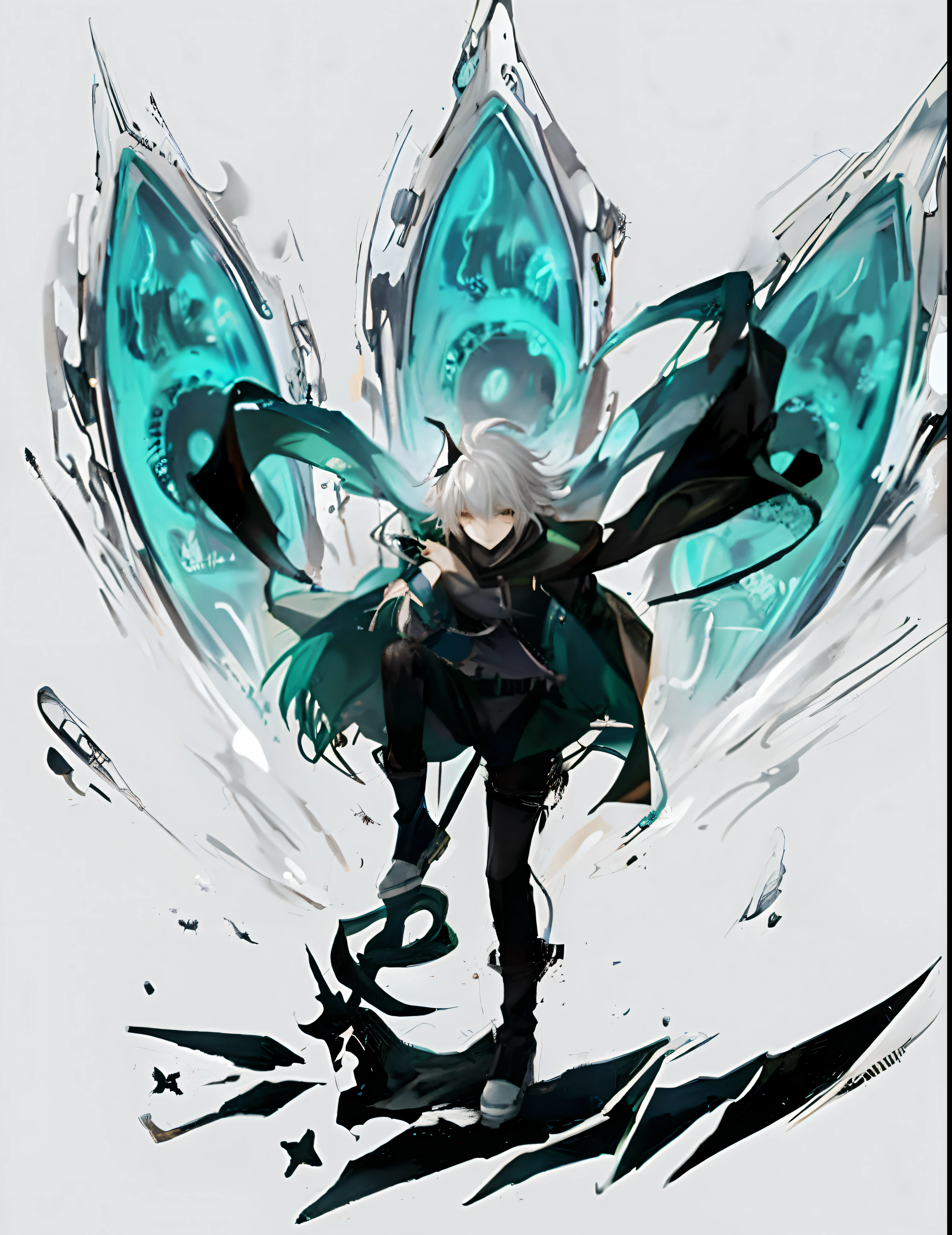 anime, arte de anime, cabelos pretos, cabelos brancos, Asas, Asas, Asas, Asas, Asas, Asas, Asas, Asas, Asas, Nagito Komaeda, de arknights, Epic anime style, arte chave do anime, Nagito Komaeda de Danganronpa, Melhor Design de Personagens de Anime, Anime Terra do Lustroso, Gatilho Estilo de Arte de Anime, crianca