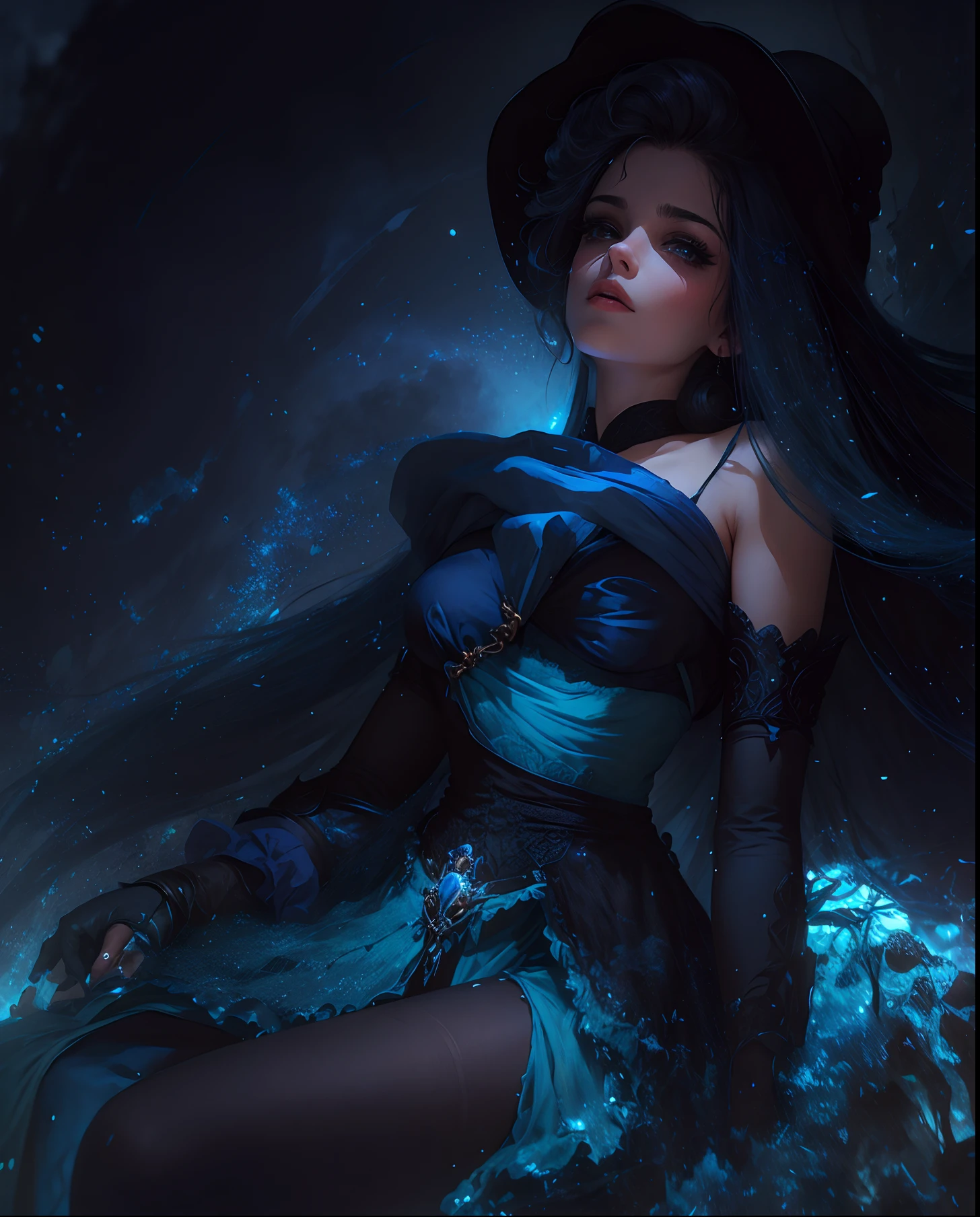 Garota de roupa prateada, Porter de filme de fantasia, garota de cabelo azul