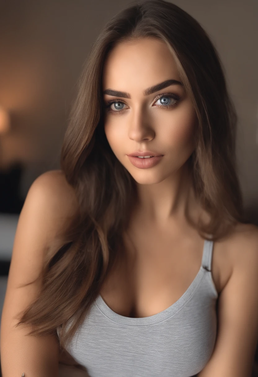 Arafed Mujer con camiseta sin mangas y bragas a juego, Chica sexoy con ojos marrones, Retrato Sophie Mudd, brown hair and large eyes, selfie de una mujer joven, Camera eyes, Violeta Myers, Sin maquillaje, Maquillaje natural, staring directly into camera, Cara con Artgram, Maquillaje sutil, Gran foto de cuerpo entero, in the room, escote, tetas, ASS, sexoy, sexo, perrito, Position sex,