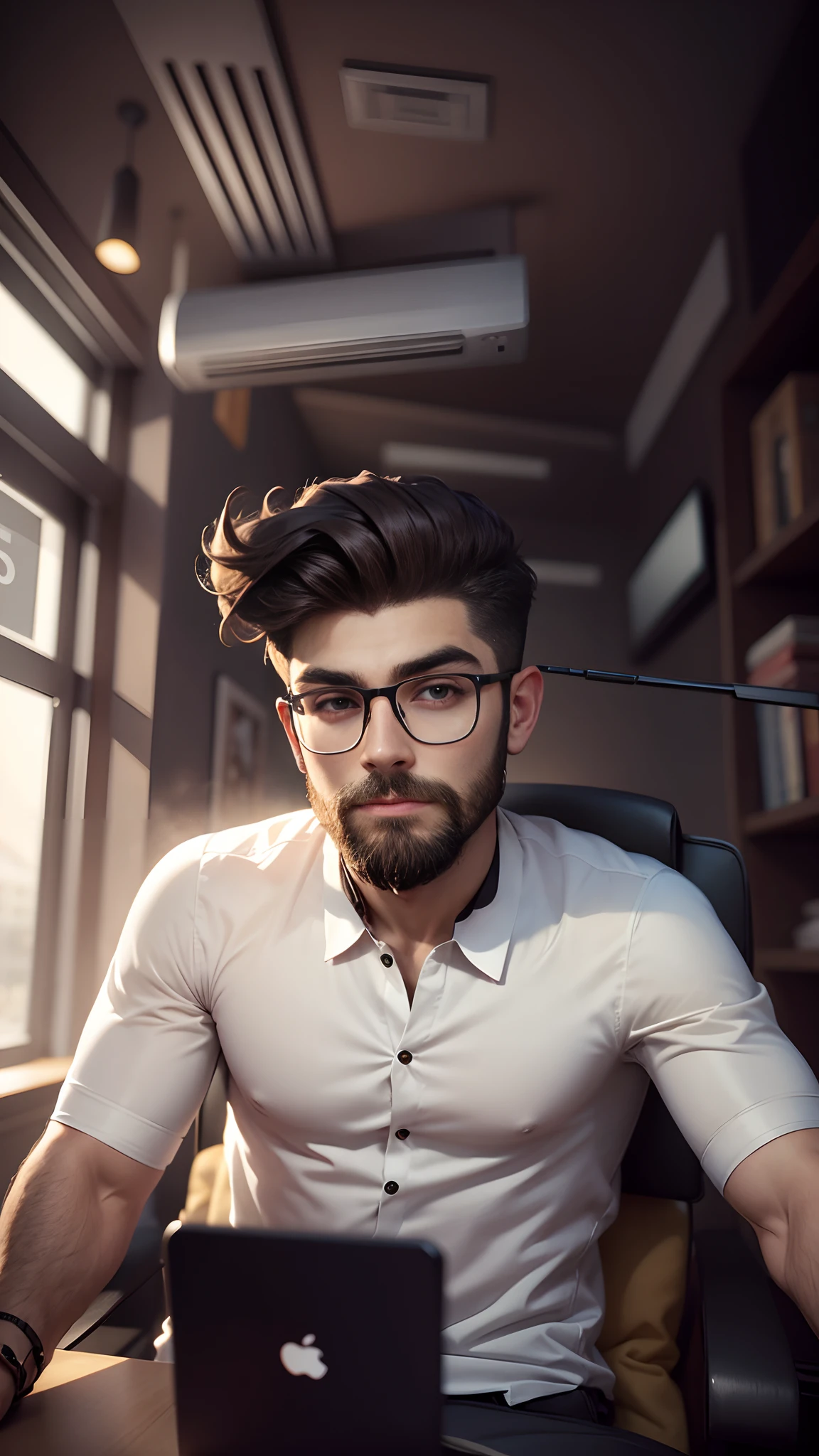 Add new backround and add te shart smart glasses new hiar style beard style