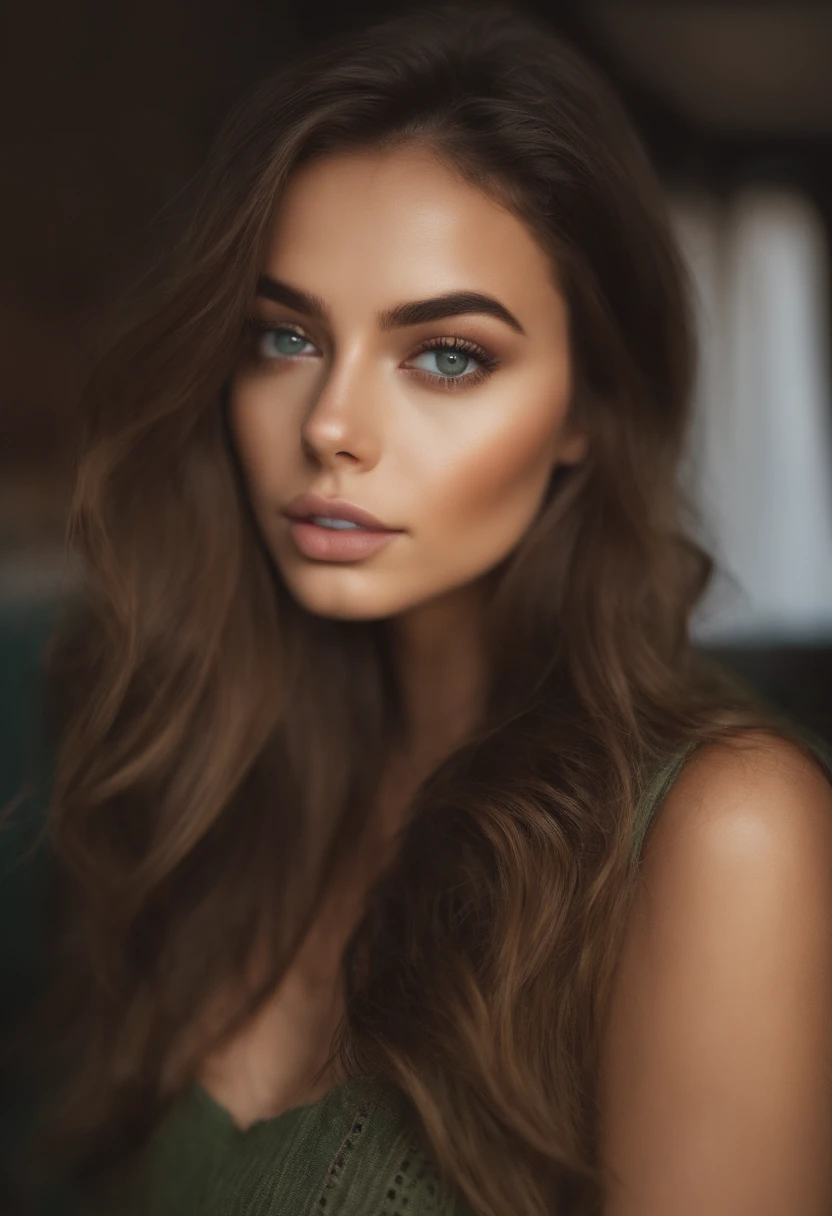 Femme arafed avec de gros seins, fille sexy aux yeux verts, Portrait Sophie Mudd, cheveux bruns et grands yeux, Selfie dune jeune femme, Yeux de chambre, Violet Myers, sans maquillage, maquillage naturel, looking straight at camera, Visage avec Artgram, Maquillage subtil, Superbe photo du corps entier, piercing green eyes, Bel angle, fille mignonne, Image du corps entier, corps entier, Prise de vue du corps entier, brunette goddess, High detail, sexy pose, night club, parti, amusement